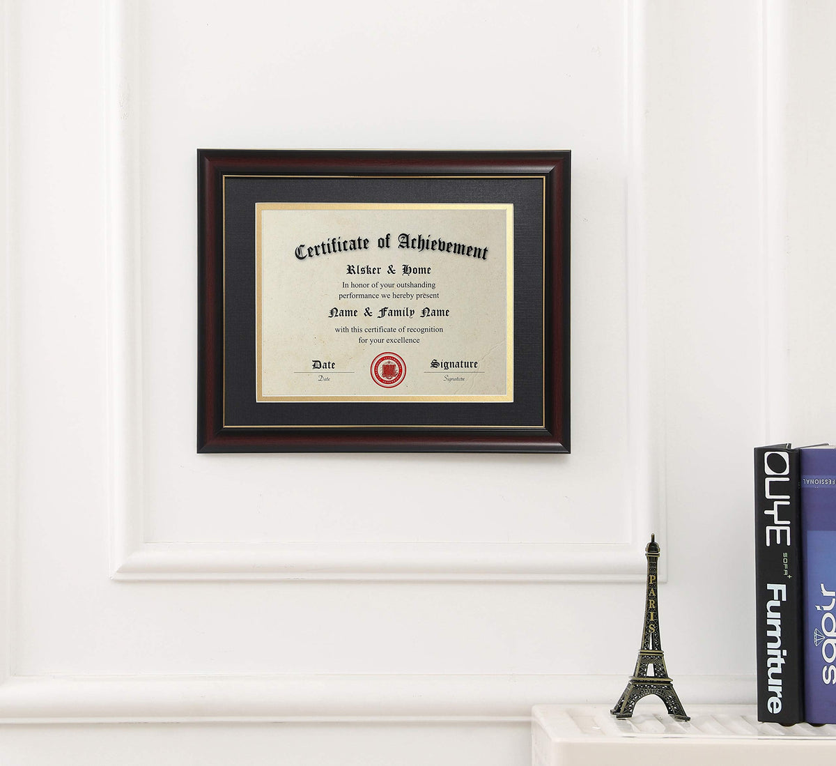 ELSKER&HOME 8.5x11 Diploma Frames with Mat, Classic Cherry Wood, 8.5x11 or 11x14 Inch - Double Matte Black with Gold Rim
