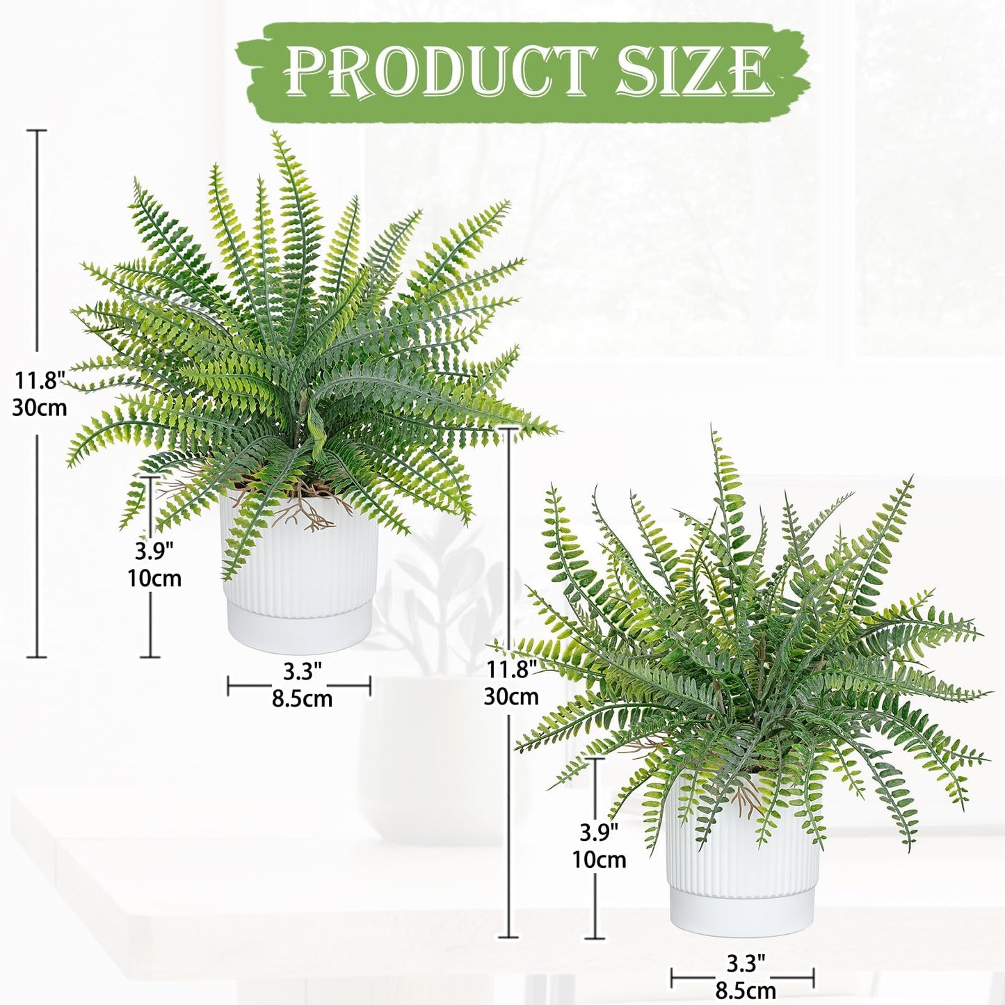 GnFlus Set of 2 Fake Plant Fern Potted Artificial Plants for Shelf Desk Home Bathroom Farmhouse Room Office Kitchen Farmhouse Coffee Table Decor