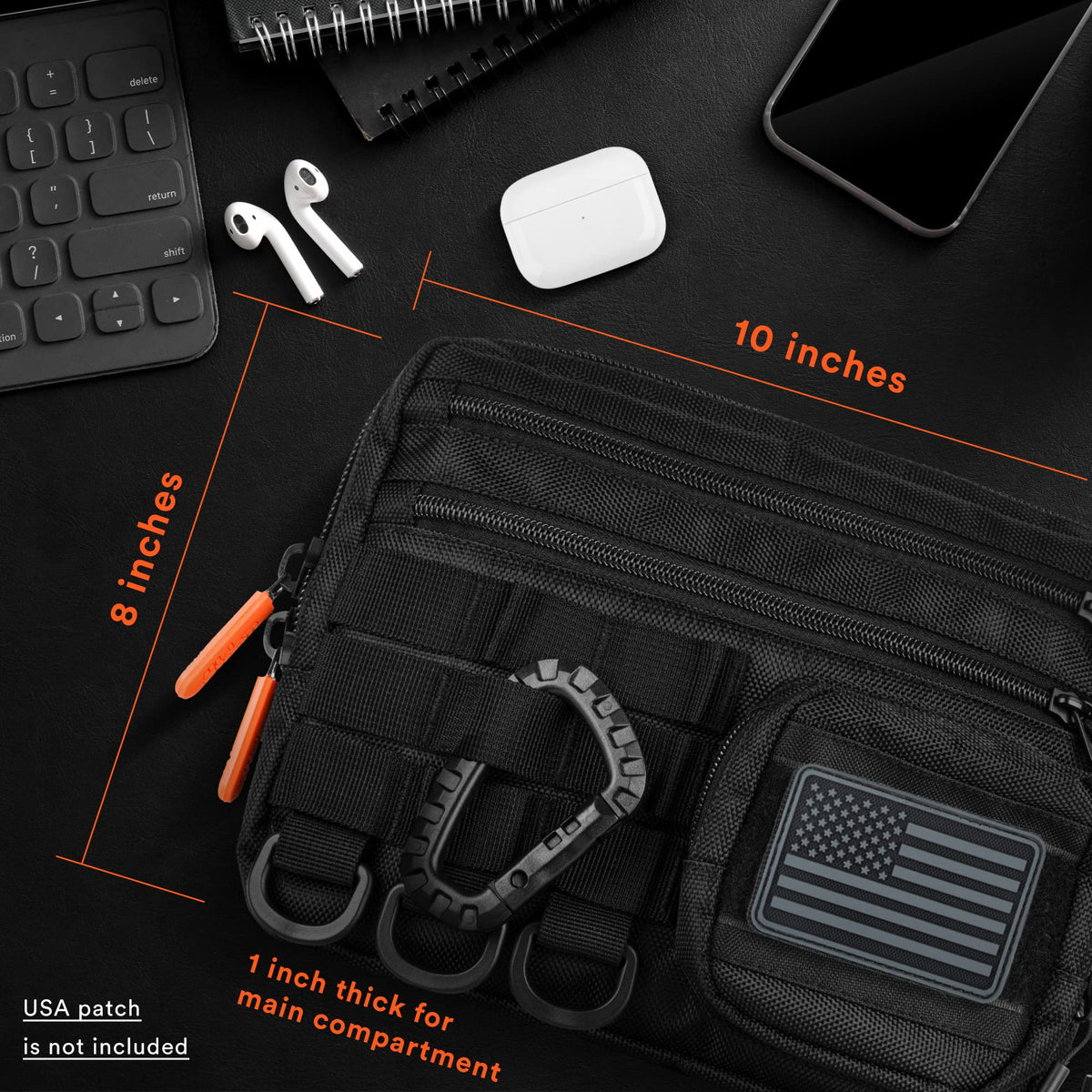 Fitdom Small Tactical Messenger Bag For Men. Multiple Ways to Carry as Sling, Shoulder, Crossbody, Waist, Pouch Side Pack. Made with Heavy Duty Fabric. Pack This EDC Tactical Bag (BLACK)