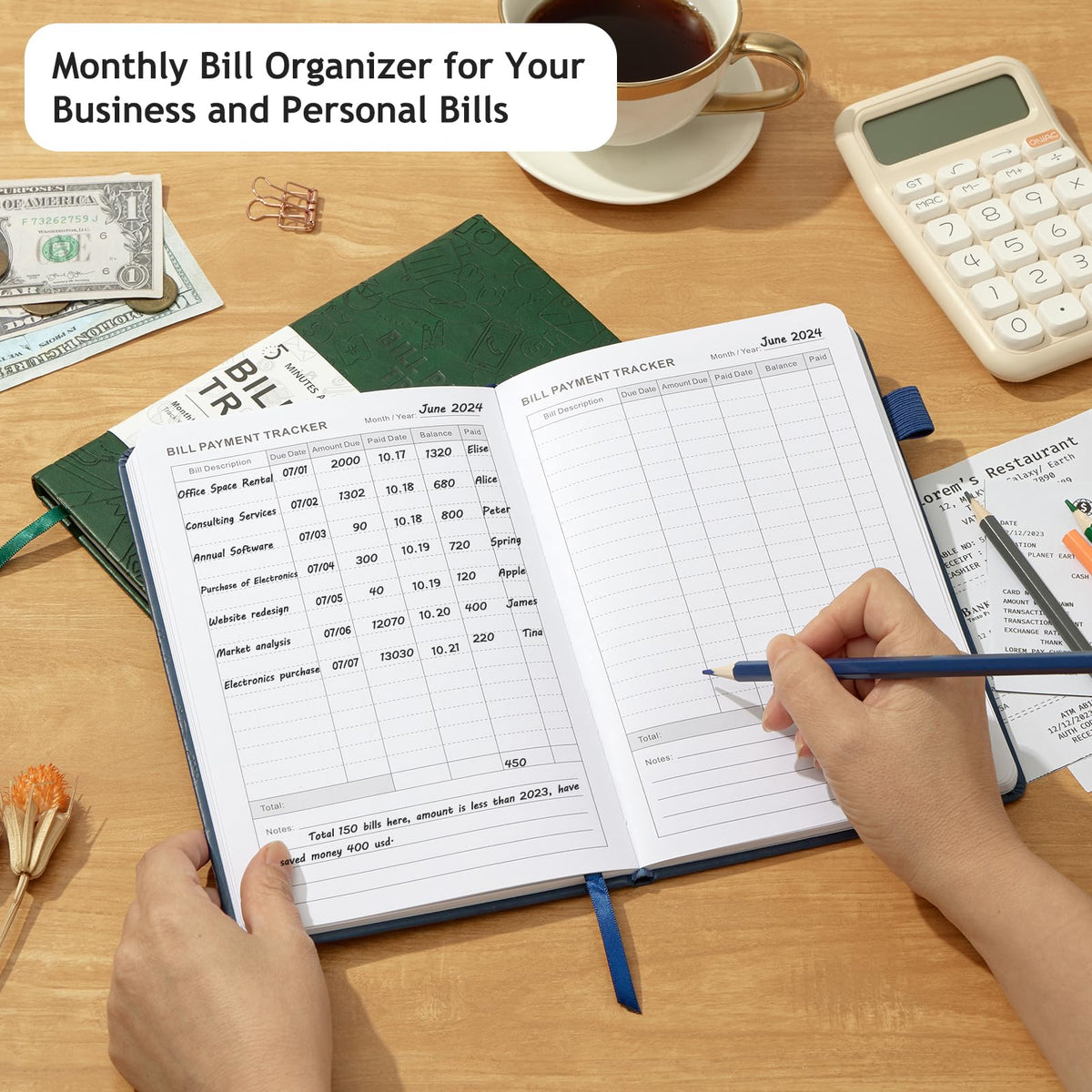 Bill Tracker Notebook - Monthly Bill Organizer & Planner for Personal Budgeting Financial, Payments Checklist Organizer Used Easily for Senior Home Office, 5.8" x 8.5", Navy Blue