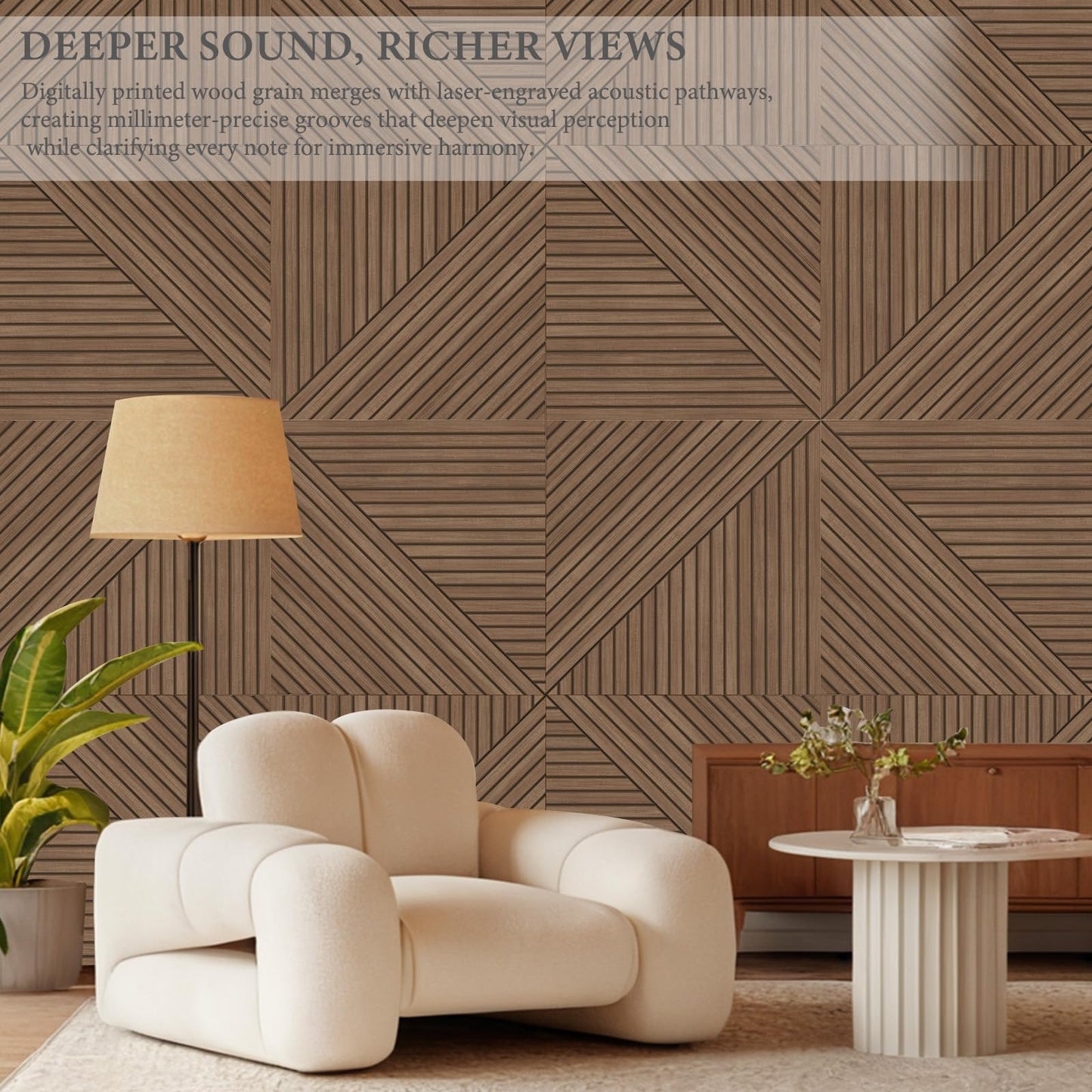 JBER Acoustical Wall Panels - 6 PCS 23.6 X 23.6 Inches Wood-Pattern Printing Sound Absorbing Panels, Large Self-Adhesive Decorative Soundproof Wall Panels for Studio,Home & Living Room(Teak)
