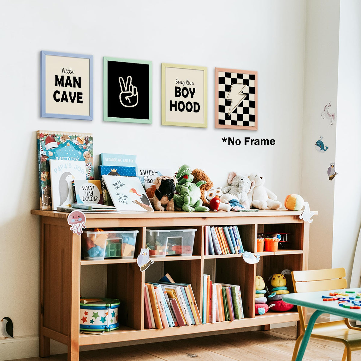 Little Man Cave Retro Preppy Checkered Lightning Peace Sign Long Live Boyhood Poster Prints for Boy Teen Room Dorm Decor, Preppy Yellowish-Black Decorations Prints Wall Art Unframed 4pcs 8x10inches