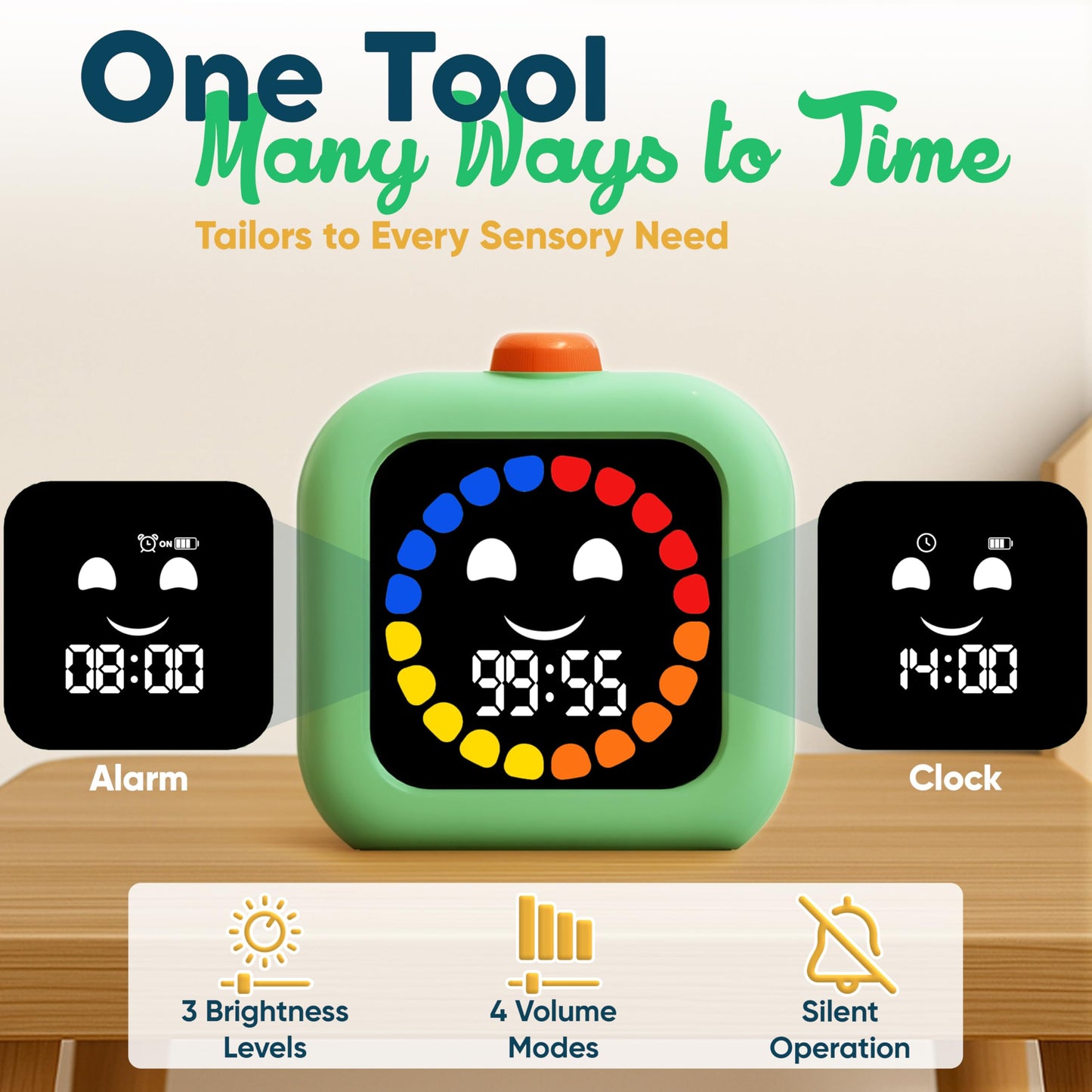 Digital Visual Timer for Kids - Rechargeable, Silent Count Up/Down for Calmer Routines - 99 Min Countdown Kids Timer for Classroom, Home & Therapy - Builds Focus & Independence