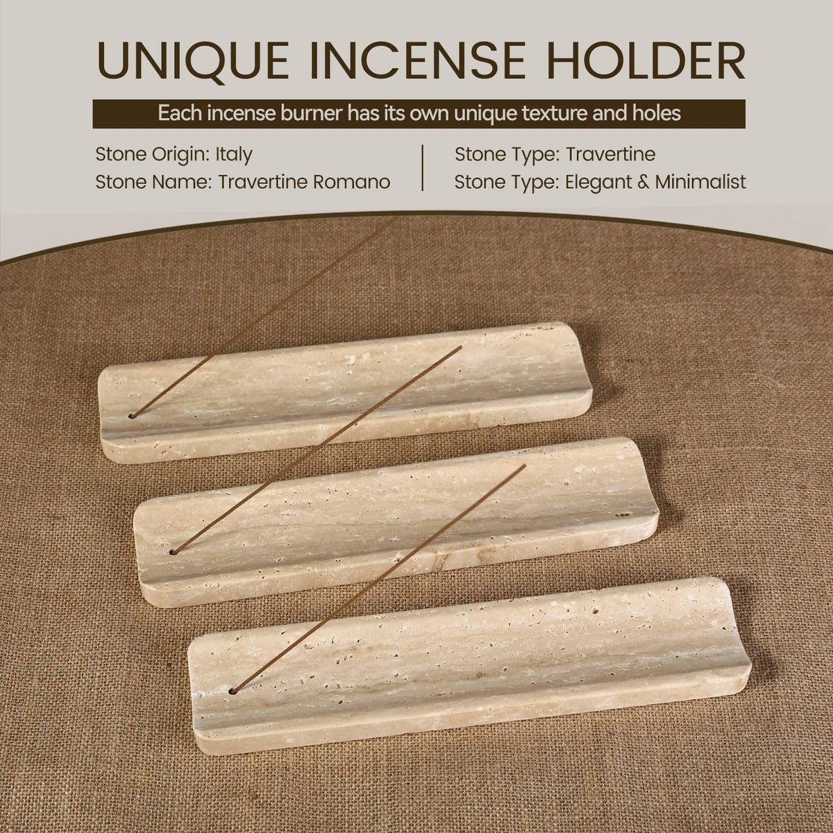 Koville Marble Incense Holder, Incense Holder for Sticks, Incense Sticks Holder Ash Catcher for Meditation Yoga SPA, Natural Stone Incense Burner, Home Table Decor (Travertine)