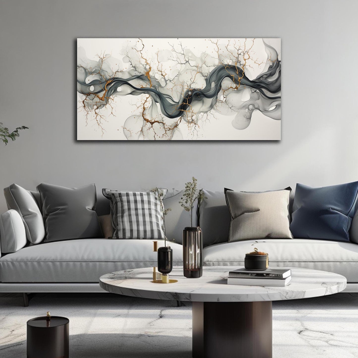 CPKATMT Abstract Wall Art for Living Room Black White and Gold Wall Decor for Office Modern Prints Wall Art for Bedroom Size 20 x 40 Inch