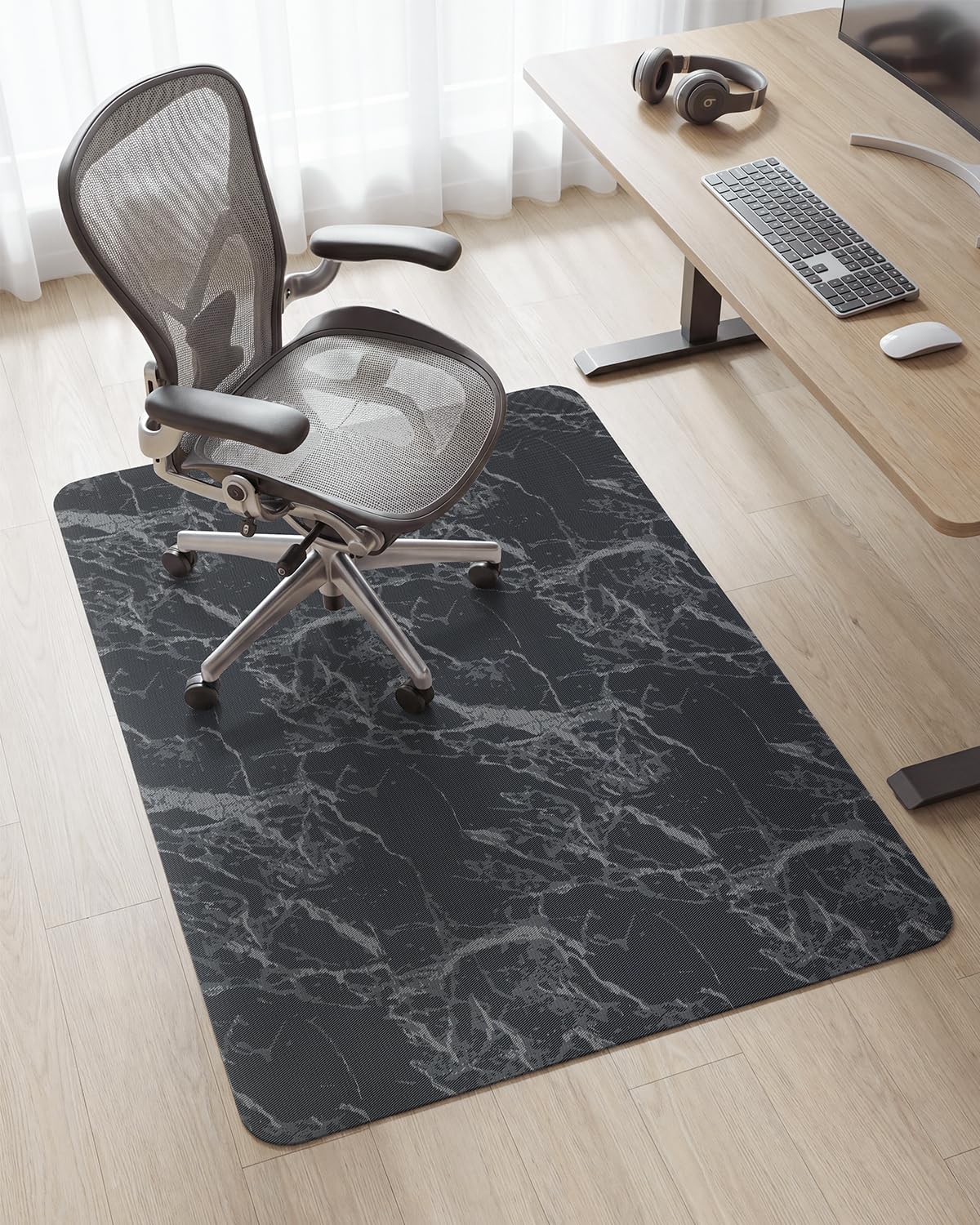 Asrug Office Chair Mat for Hardwood Floor 36" x 48" Desk Computer Chair Mat for Rolling Chair PVC Plastic Durable Non-Slip Under Desk Rug,Hard Floor Protector for Office Home, Gray Marble Design Mat