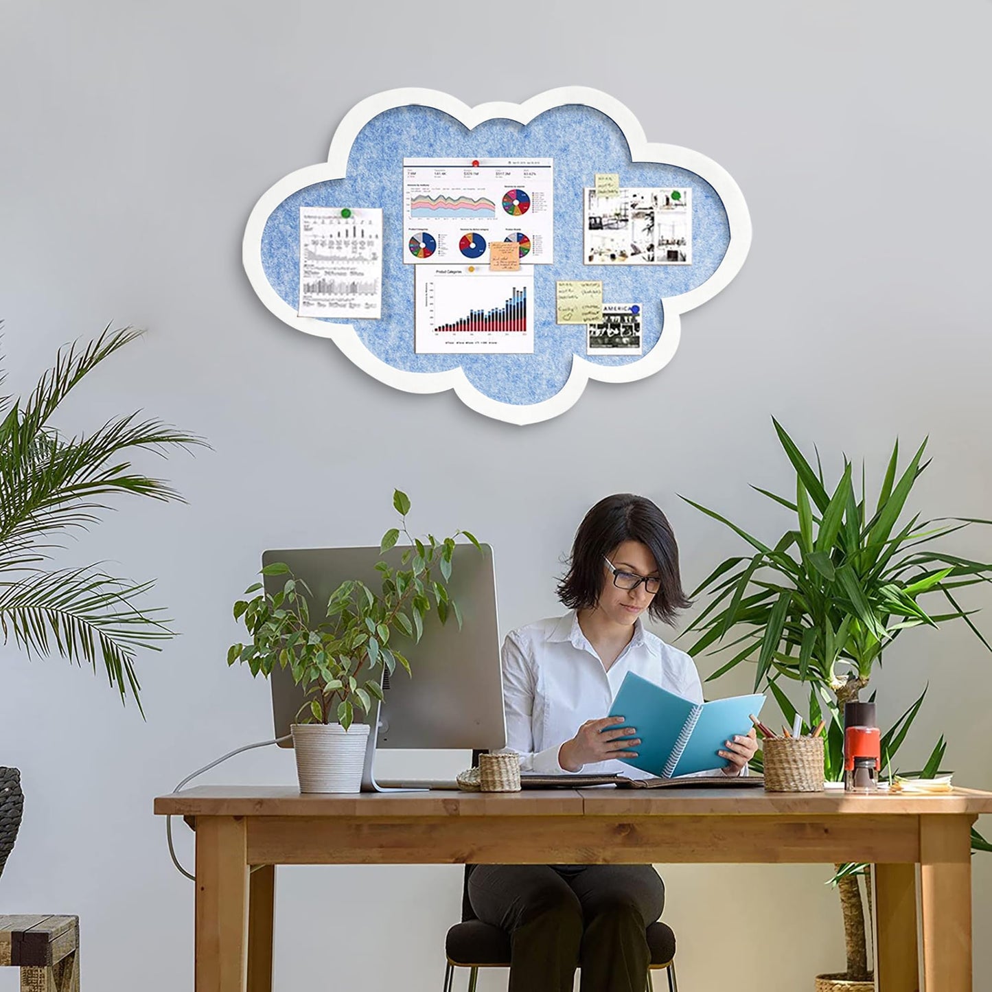 Cute Cloud Felt Board for Wall 24x16, Foldable Vision Board & Photo Display Board, Aesthetic Pin Board for Notes, Pictures & Jewelry Organizer, Dorm Room Decor for Bedroom Office(Cloud-Baby Blue)