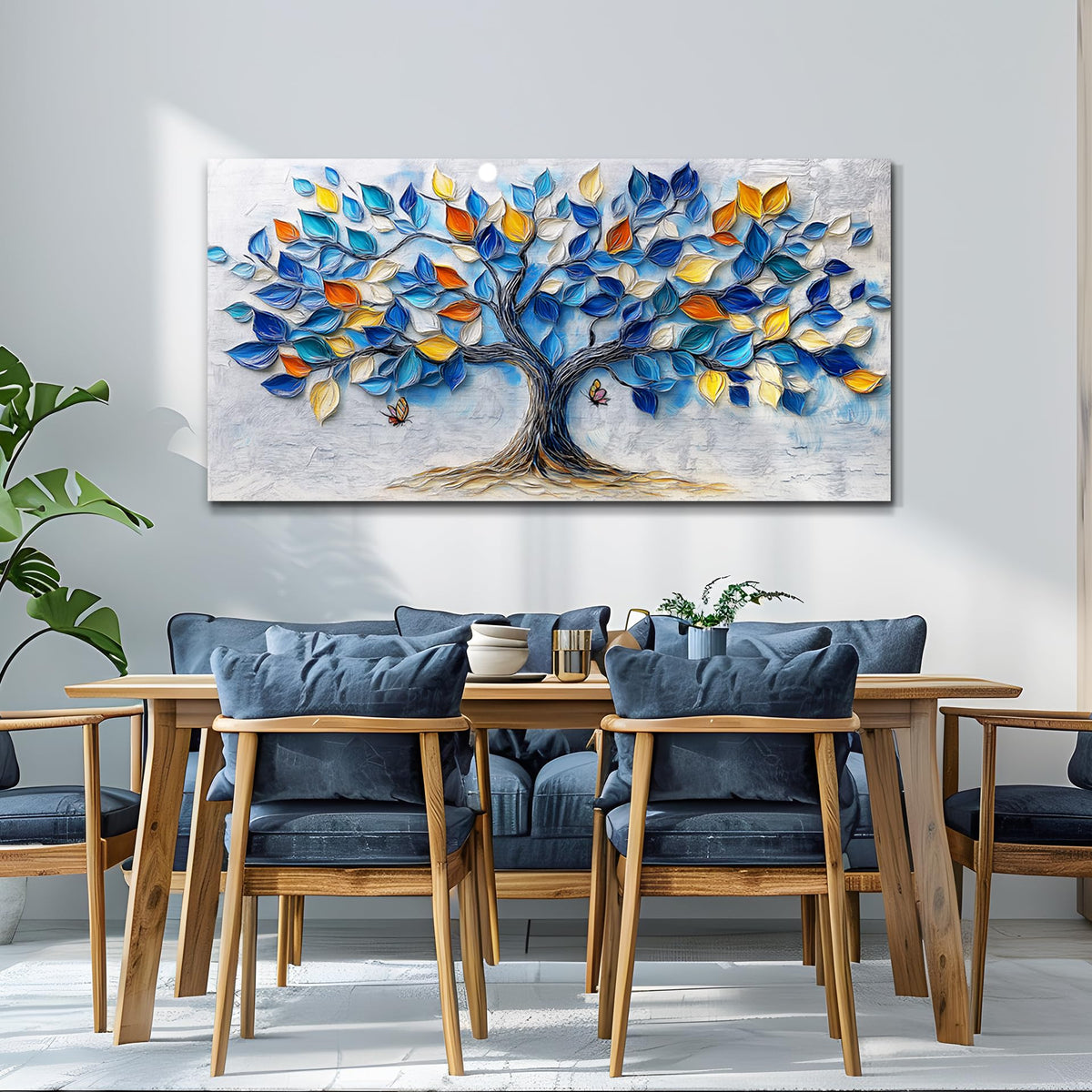VXMXFTE Wall Art For Living Room Bedroom Wall Decor For Office Dining Room Abstract Blue Tree Painting Restaurant Hallway Wall Home Decor Prints Canvas Artwork Picture Ready To Hang 20x40 Inches