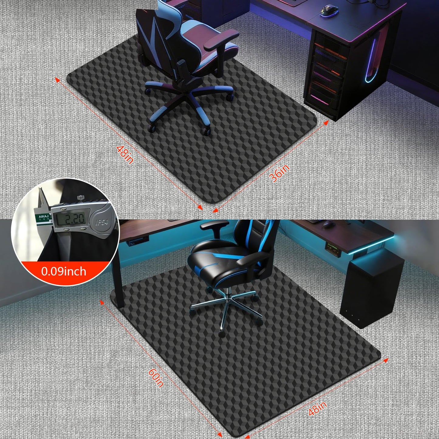 AiBOB Office Chair Mat for Carpet, 48"x36"Gaming Computer Desk Mat for Low Pile Carpet, Heavy Duty Floor Protector Mat for Rolling Chair