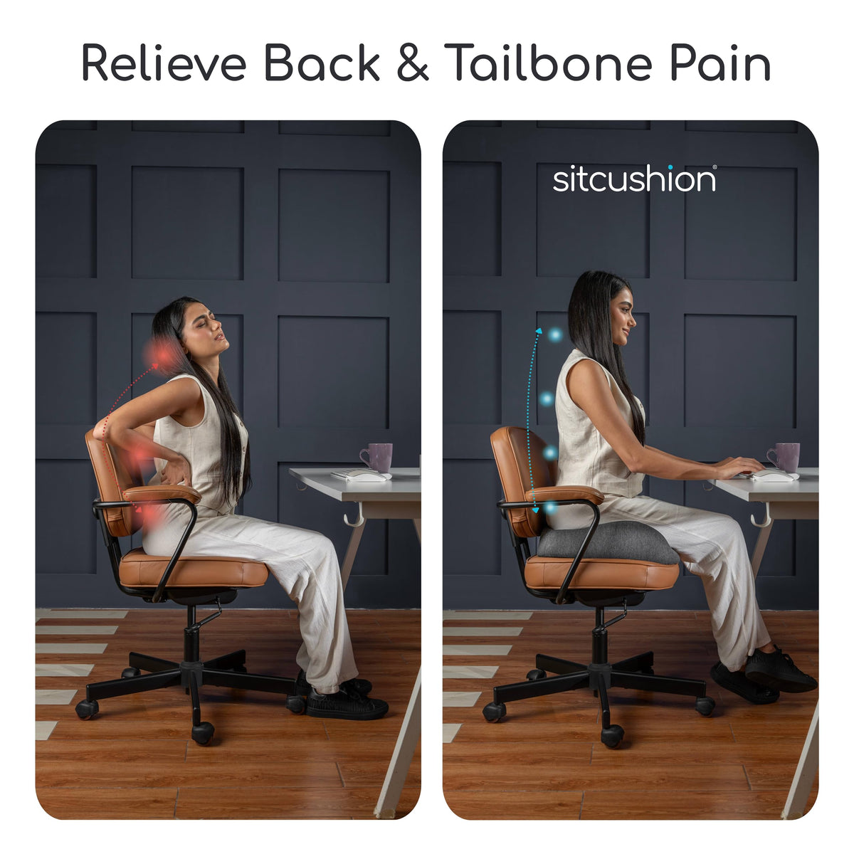 Extra Large Office Chair Cushion for Sciatica Pain Relief, Memory Foam Seat Cushion for Car Seat Pad, Orthopedic Pillow. Computer Chair Cushion for Tailbone Pain Relief All Day Comfort(Gray)
