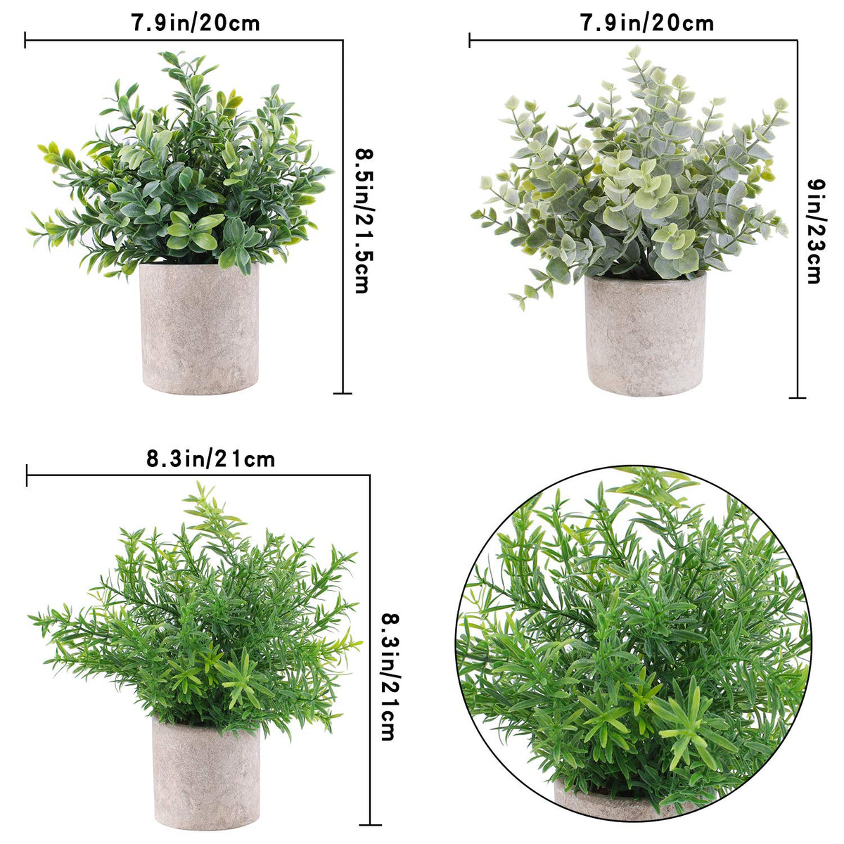 OUTLEE 3 Pack Mini Artificial Potted Plants Faux Eucalyptus Plants Boxwood Rosemary Greenery in Pots Small Houseplants for Home Decor Office Desk Shower Room Decoration