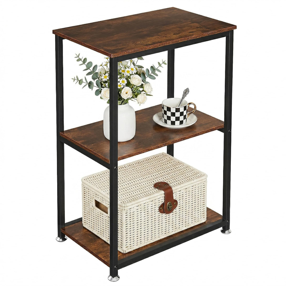 VECELO Tall End Side Table,30" Height Nightstand with 3-Tier Storage Shelf for Living Room Bedroom Office Hallway Study