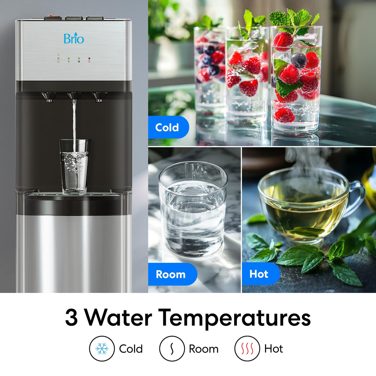 Brio Self Cleaning Bottom Loading Water Cooler Water Dispenser – Limited Edition - 3 Temperature Settings - Hot, Cold & Cool Water