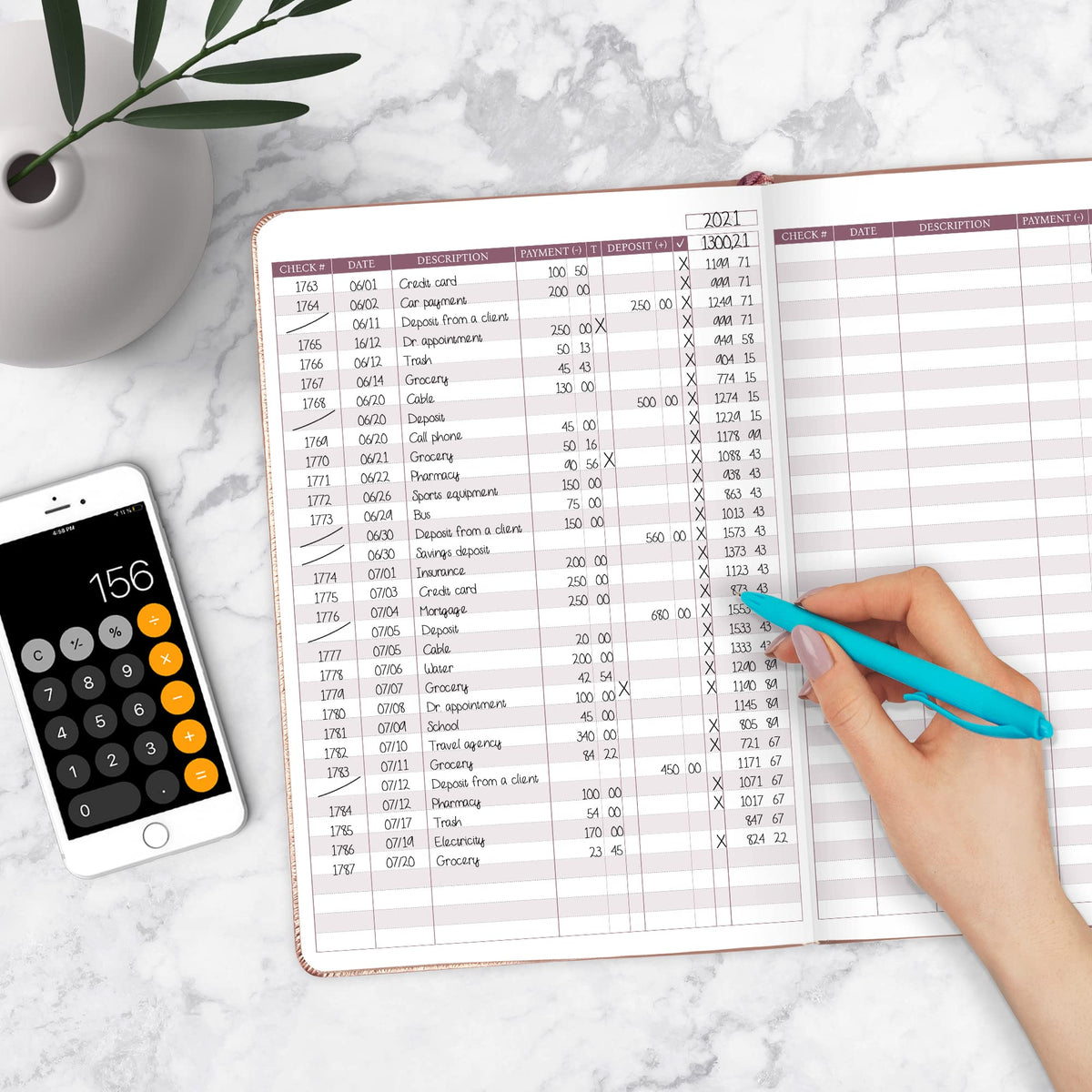 Legend Planner Check Register Book – Accounting Ledger Book for Small Business & Personal Use – Checkbook Register to Track Financial Transactions – Hardcover, 7x10″, 6300 Entries (Rose Gold)