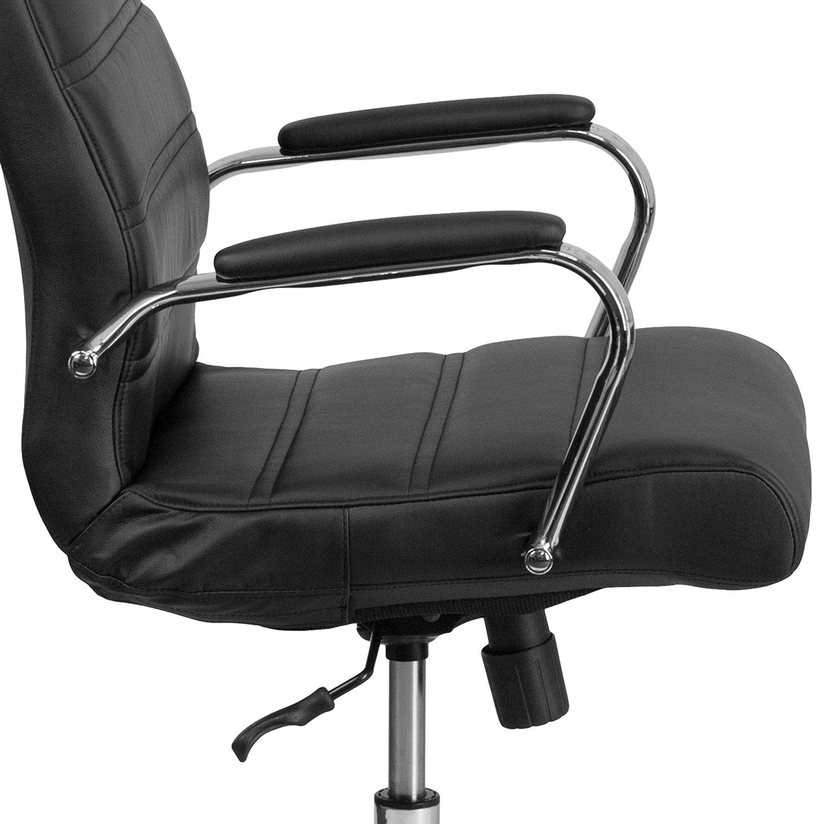 Flash Furniture Whitney High-Back Swivel LeatherSoft Desk Chair with Padded Seat and Armrests, Adjustable Height Padded Office Chair, Black/Chrome