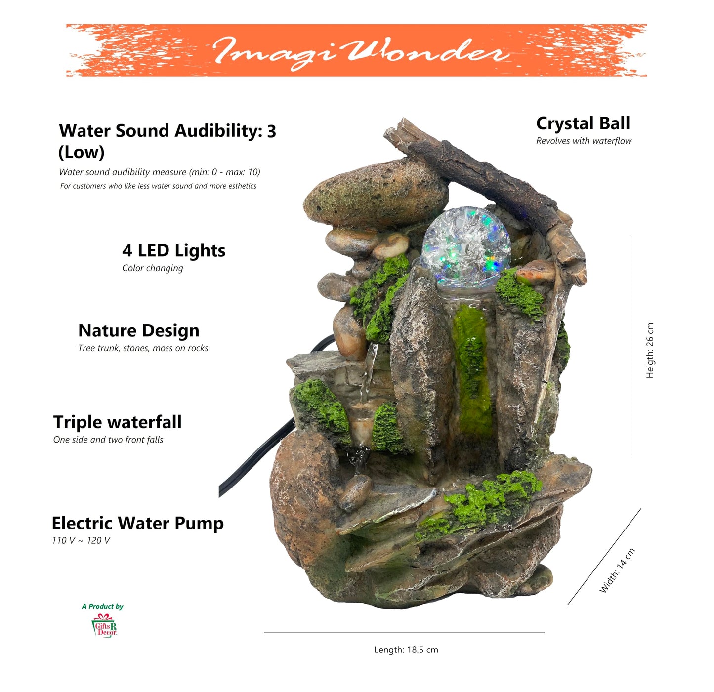 Nature’s Garden Rockery Fountain – Indoor Zen Waterfall Tabletop Decoration