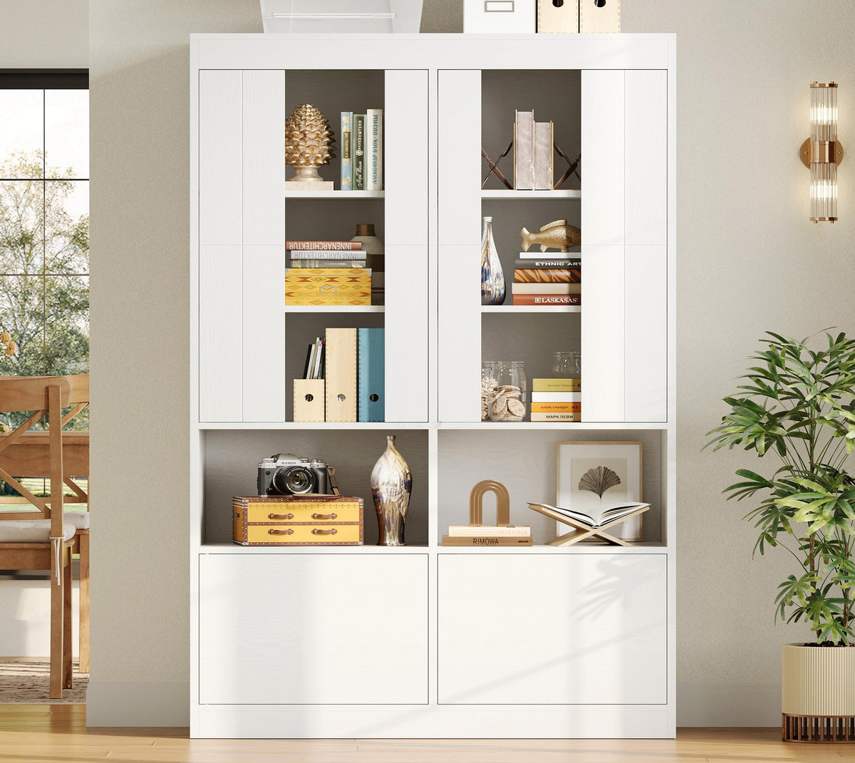 IRONCK Bookshelves and Bookcases with Doors, 70.7" H White Bookshelf with 5-Tier Storage, Large Book Shelf with Acrylic Doors for Living Room, Home Office
