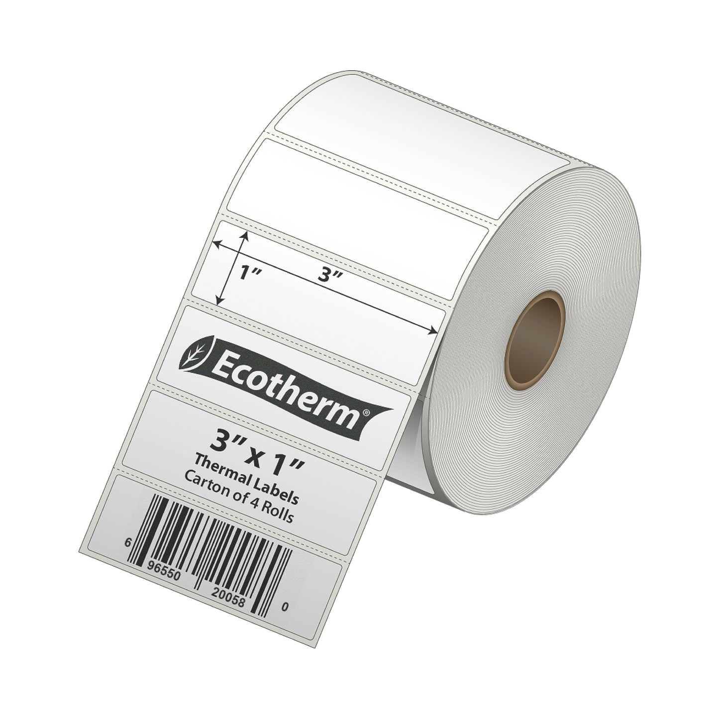 3" x 1" Thermal Labels | 4 Rolls | 5240 Labels | fits Zebra, Munbyn, Rollo, Godex, Arkscan, iDPRT, Offnova Thermal Label Printers and More | Blank White Adhesive Stickers by Ecotherm