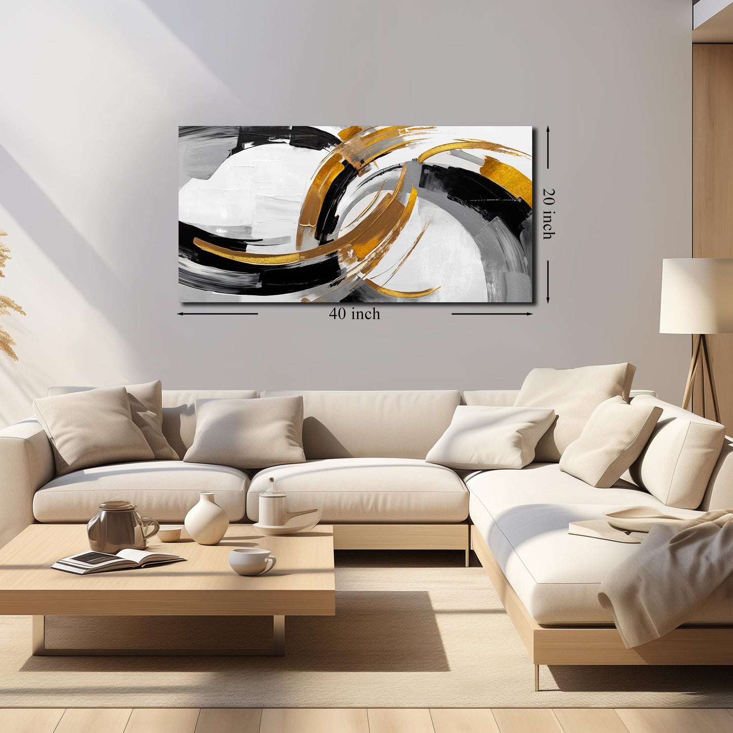 AUUZAIUA Large Abstract Canvas Wall Art for Living Room Black White and Gold Minimalist Line Artwork for Bedroom Office 20"x40"