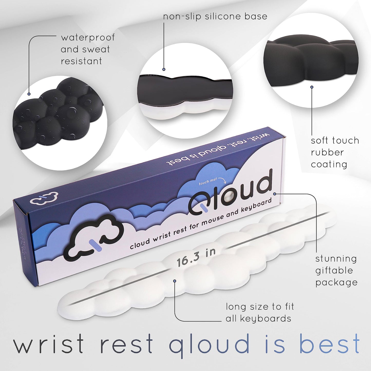 Green Cloud Keyboard Wrist Rest – Create-ables Qloud Green Wrist Rest for Computer Keyboard and Mouse, Ergonomic Memory Foam Wrist Pad with Non-Slip Base, Includes Cloud Mouse Pad