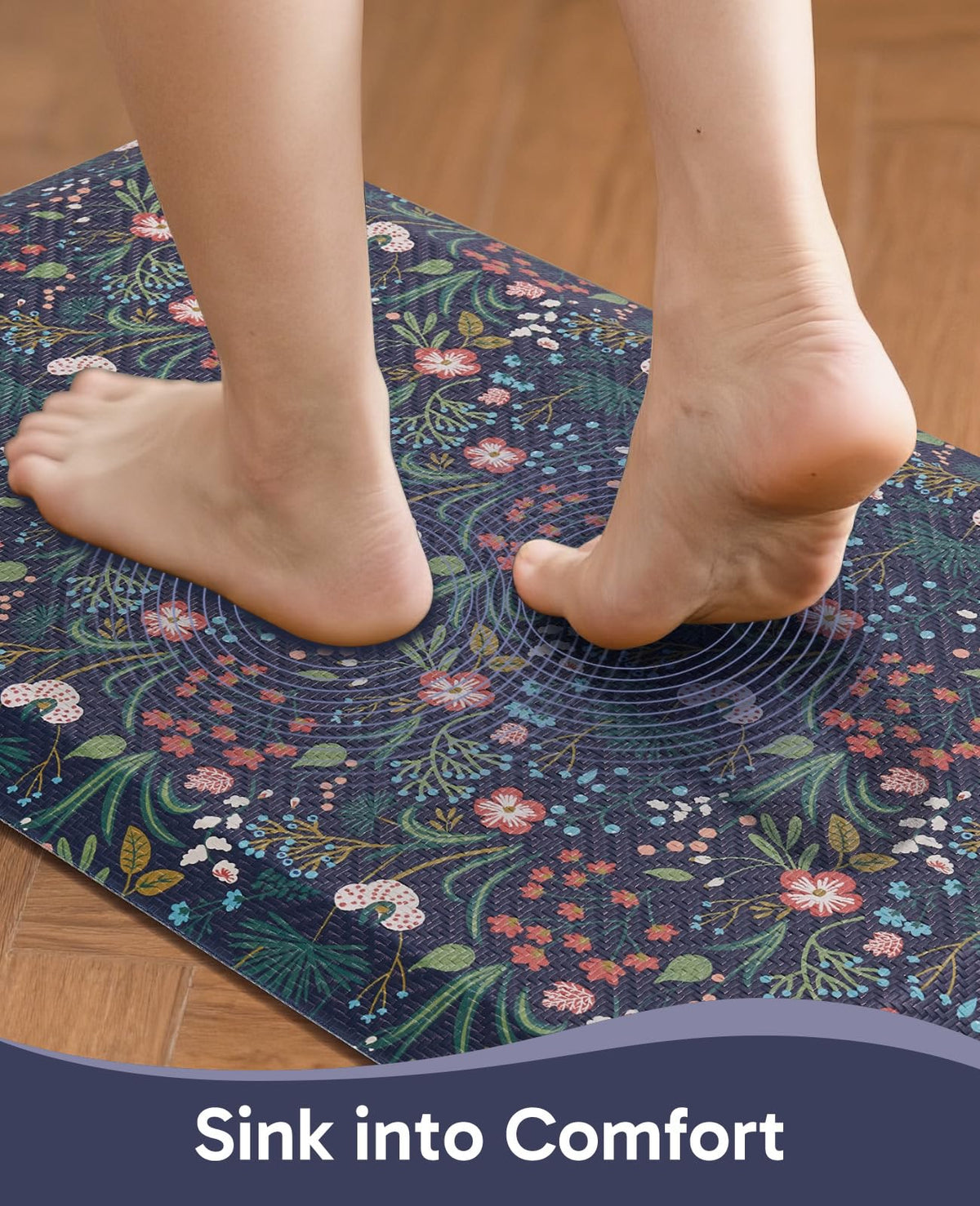 Ophanie Kitchen Mats for Floor, 3/4 inch Thick, 17x28 Anti Fatigue Cushioned Mat, Kitchen Rugs, Waterproof, Comfort Ergonomic Standing Mat for Office, Home, Sink, Blue Flower Non-Slip Ridged Bottom