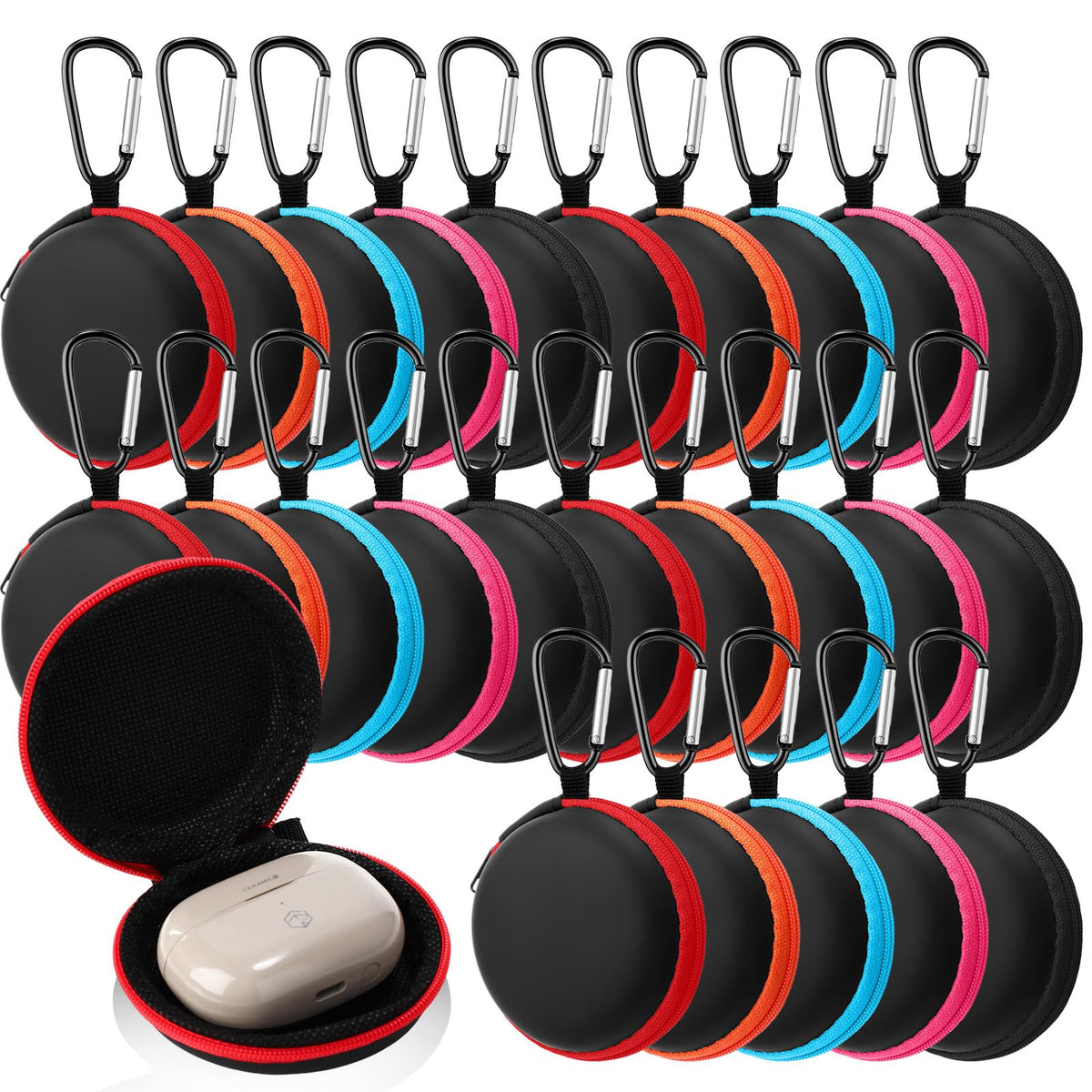 Abbylike 30 Pack Headphone Case Earphone Earbud Headset Carrying Case Holder Hard EVA Headset Travel Pouch Square Storage Bag Cell Phone Accessories Organizer with Hook for Memory Card Chip