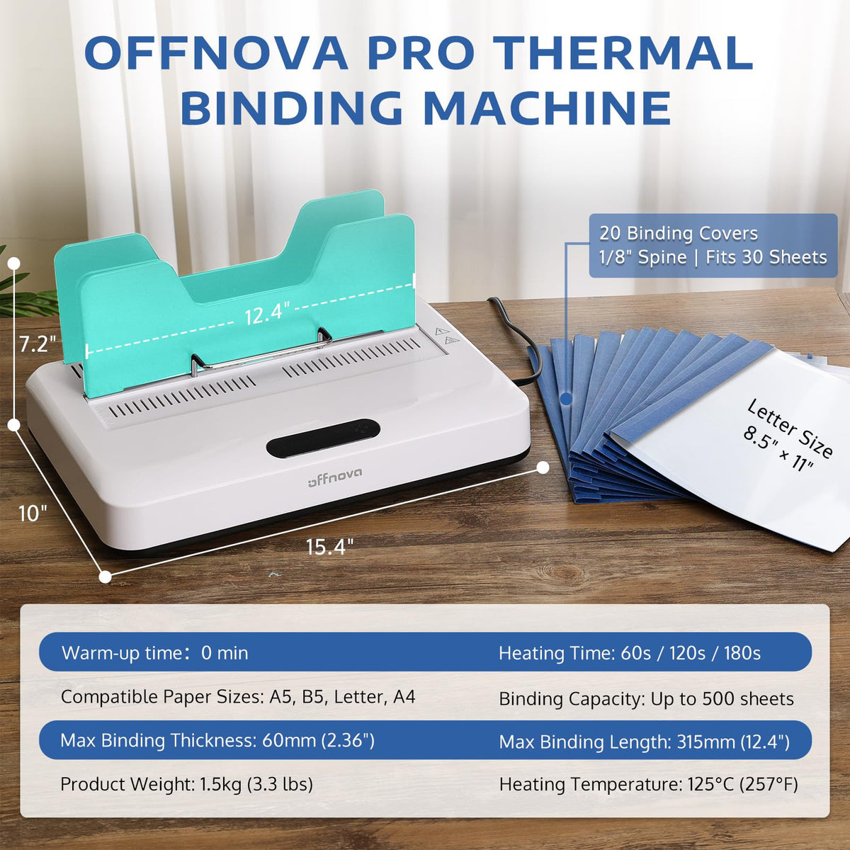 OFFNOVA Thermal Binding Machine 500 Sheets Capacity, No Preheat, Air Cooling, Book Binder Machine with 10 Binding Covers, for A4/A5/Letter Size Business Documents, Office and Homeschool Projects