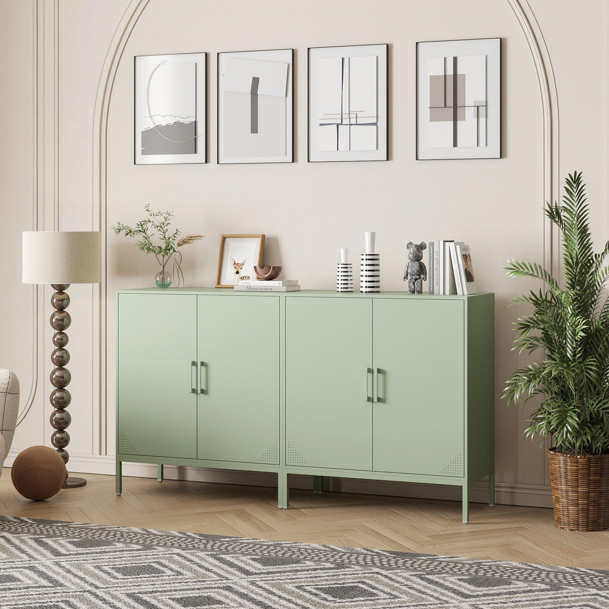 Steehoom Metal Storage Cabinet with Adjustable Shelves, Steel Buffet Sideboard for Entryway, Living Room, Dining Room, Kitchen, Office, Bar (Green, 31.5" D x 15.75" W x 35.43" H)