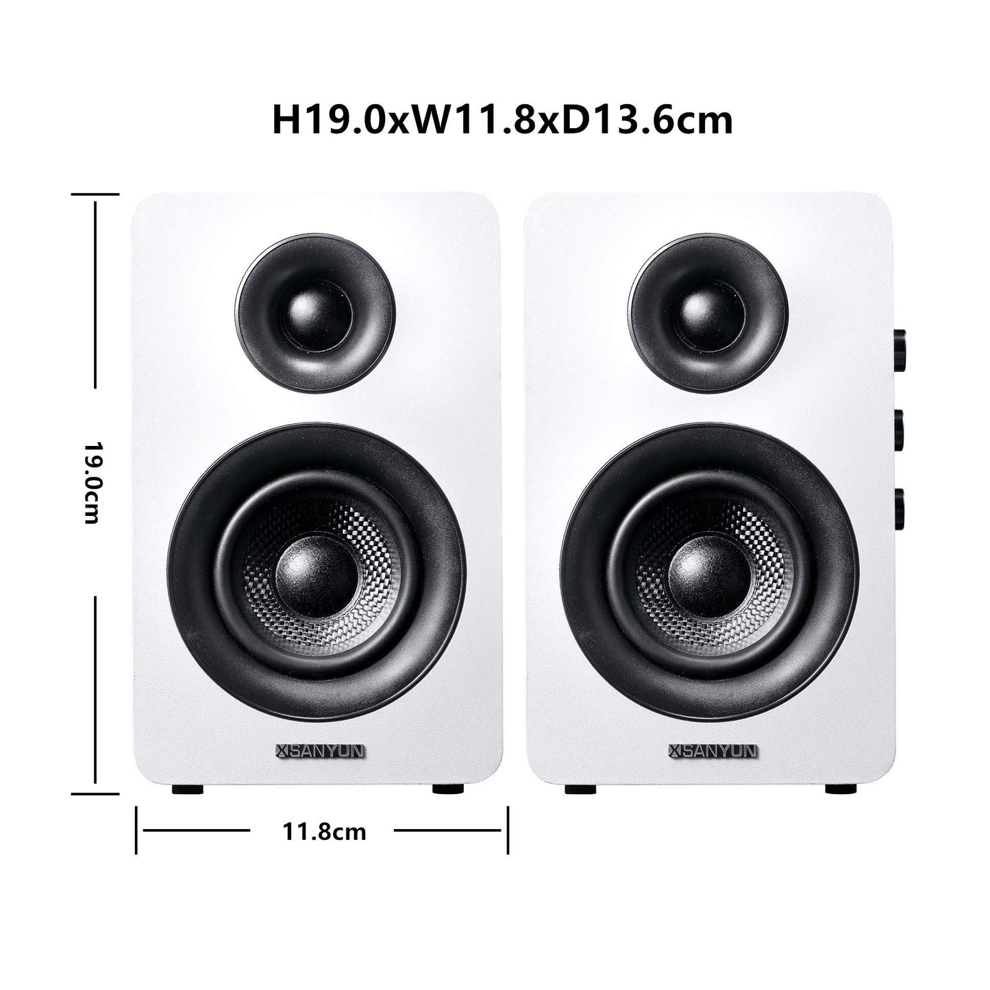 Sanyun SW208 3" Active Bluetooth 5.0 Bookshelf Speakers – 60W Carbon Fiber Speaker Unit - Built-in 24bit DAC Dynamic 3D Surround Sound 2.0 Computer PC Monitor Gaming (Pair, White)