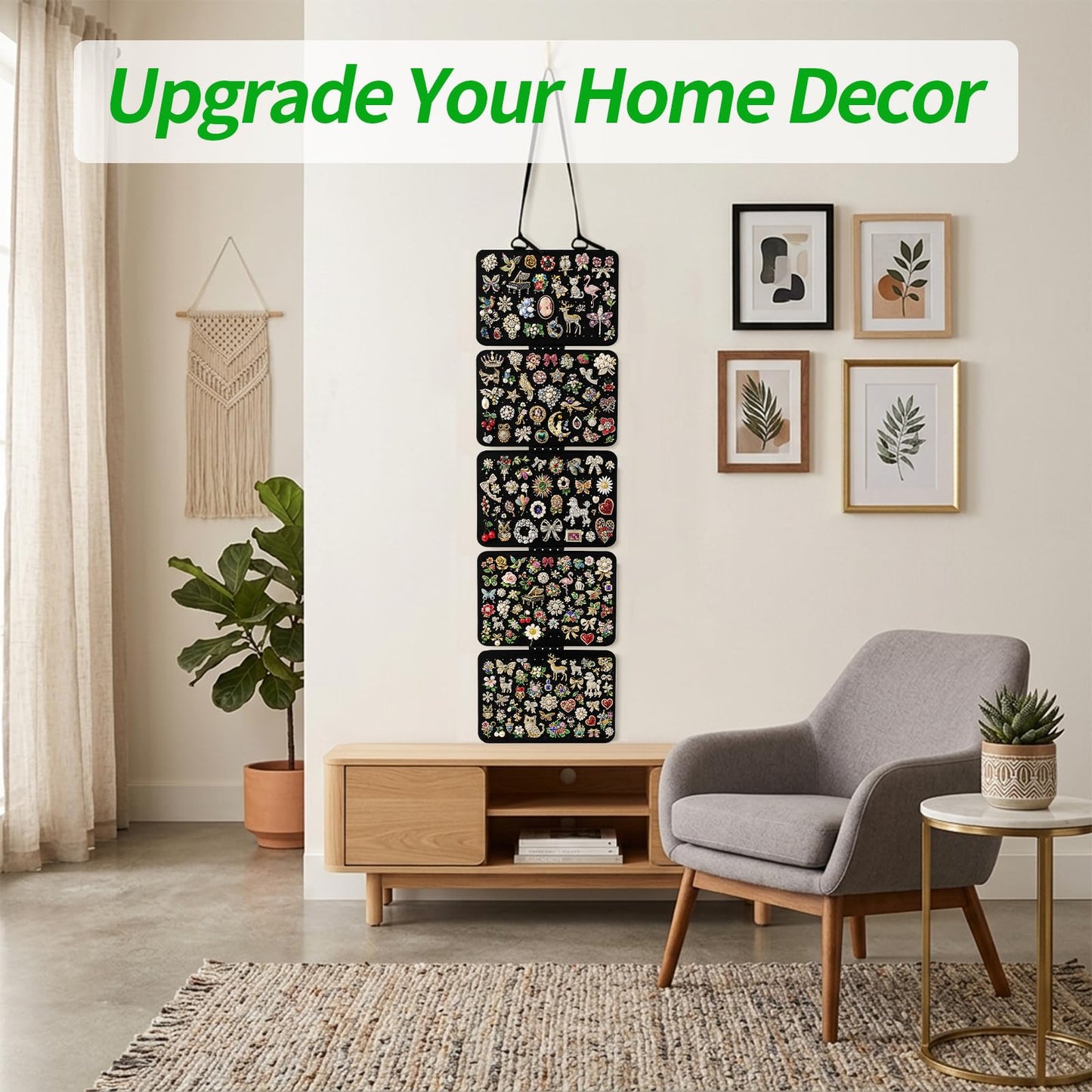 CENELO Hanging Pin Display Panels Organizer with 5 Loose-Leaf Board Pieces & 4 Hooks