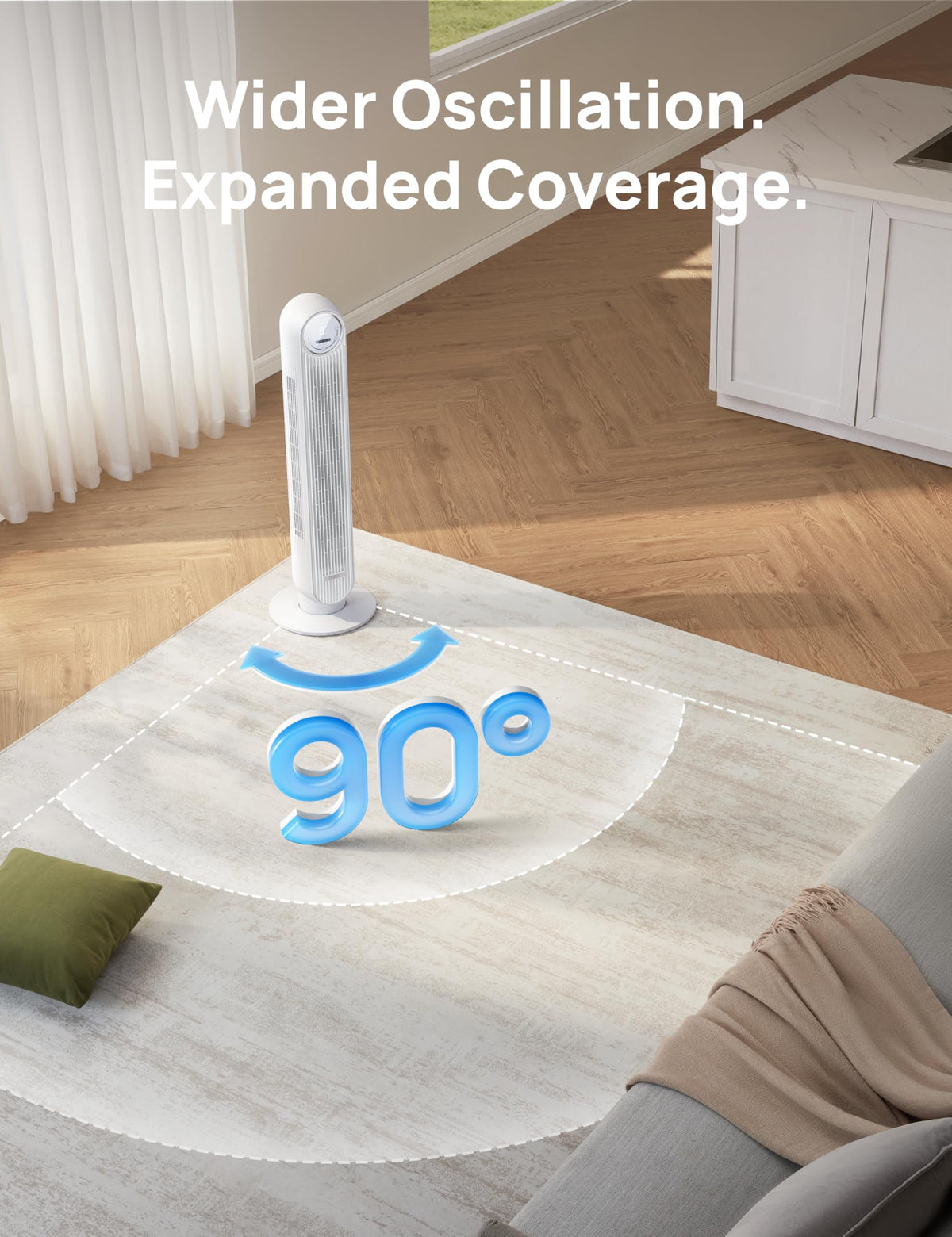 DREO Tower Fan for Bedroom, 25ft/s Smart Standing Fans, 90° Oscillating Floor Fan with 4 Modes, 4 Speeds, 8H Timer, 28dB, Bladeless, Remote, Works with WiFi Voice Control