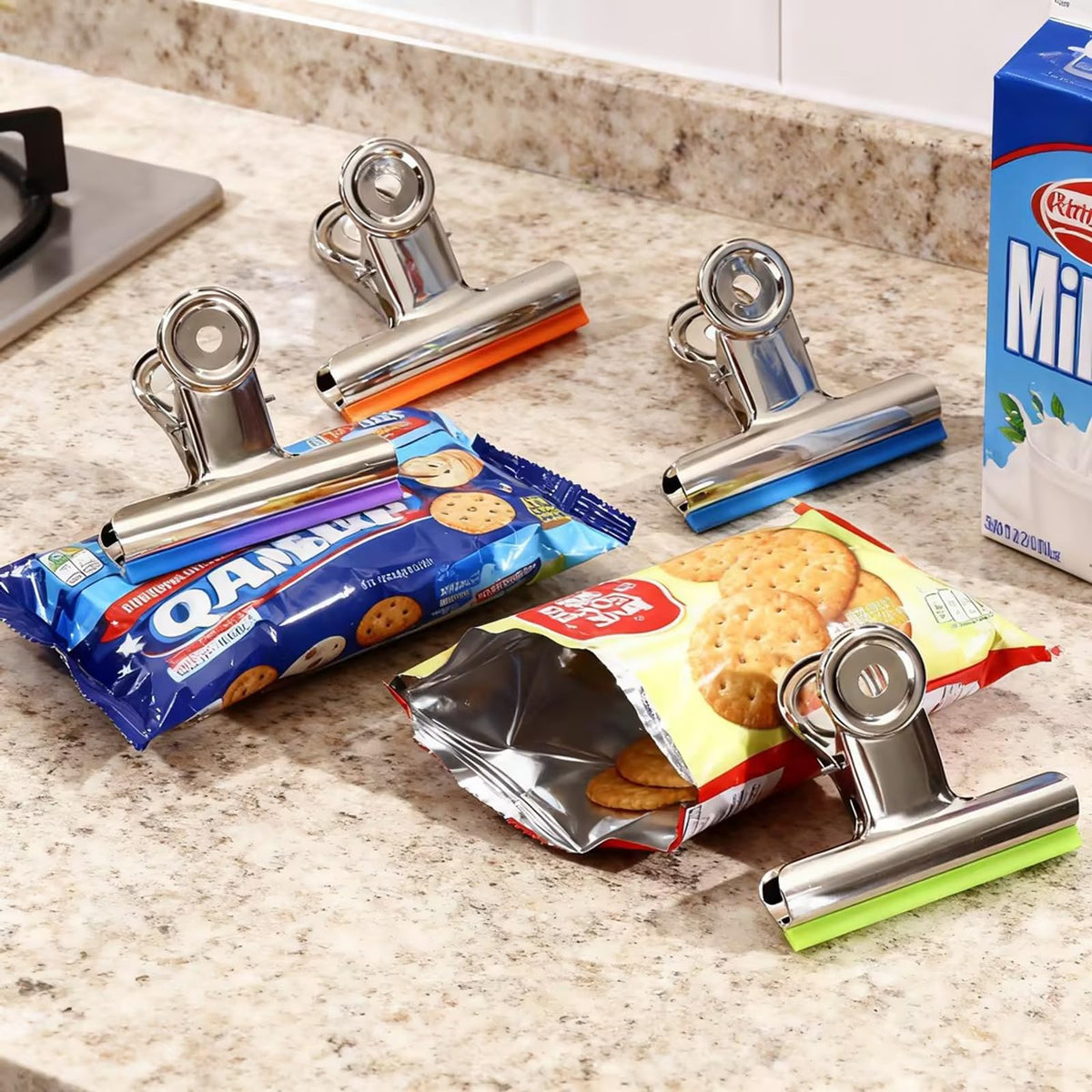 3 Inch Extra Large Bulldog Clips Covered with Silicone, 10 Pack, 75 mm, Silver, Chip Clip, Binder Clips, Fold Clamps for Food Bags, No More Sharp Edges