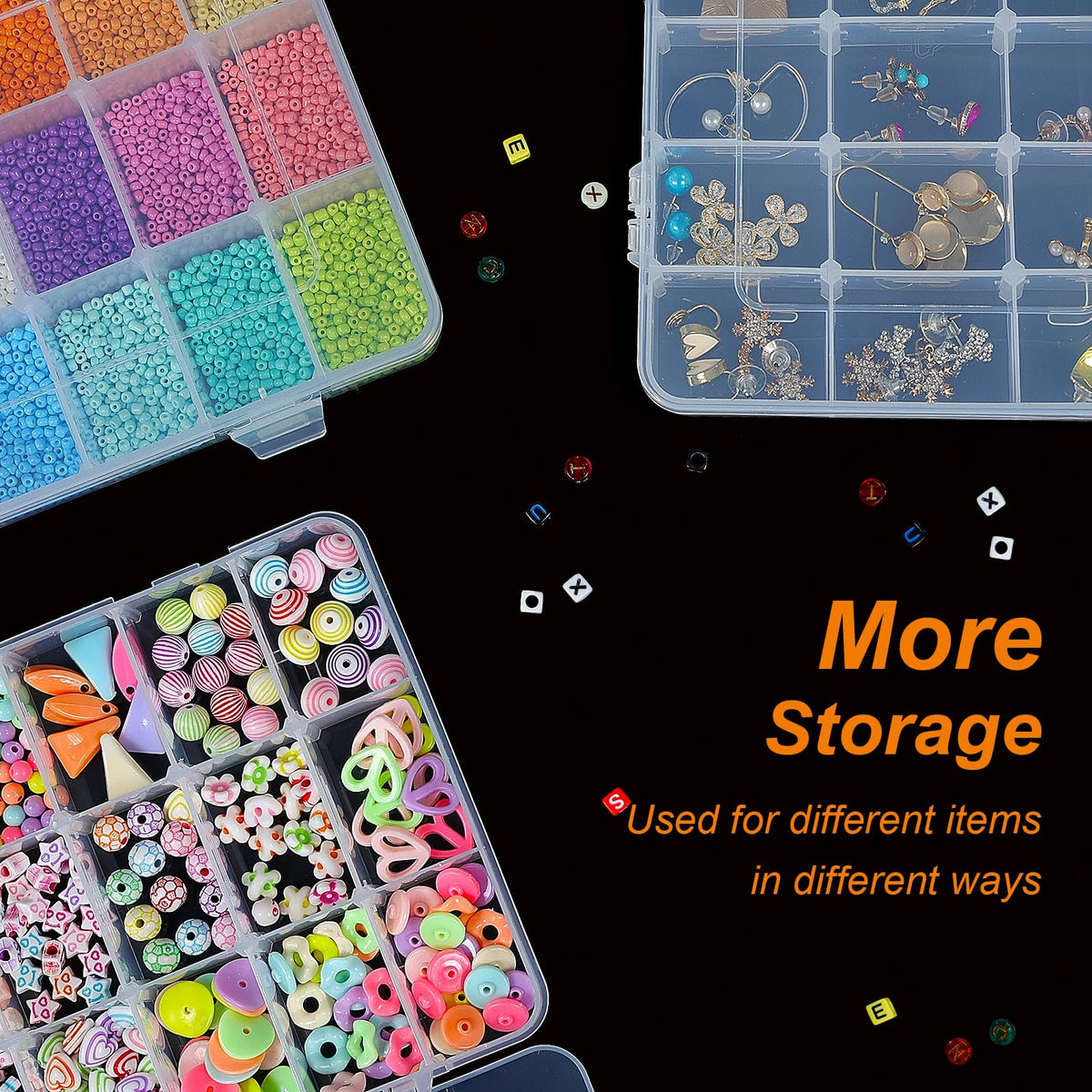 CGCG 3 Pack 7.9 x 5.8 inch Plastic Organizer Box with Adjustable Dividers 18 Grids Clear multi Compartment Storage Container Small Case for Beads Crafts Jewelry Fishing Tackles nail charm sticker