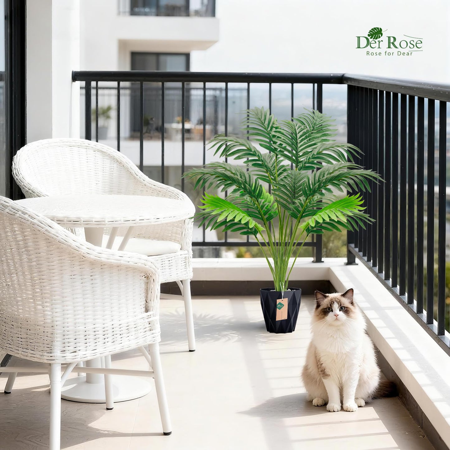 Der Rose 28'' Artificial Plants Large Fake Palm Tree Tall Fake Plants Indoor for Living Room Porch Balcony Patio Decor Outdoor (Black Pot)