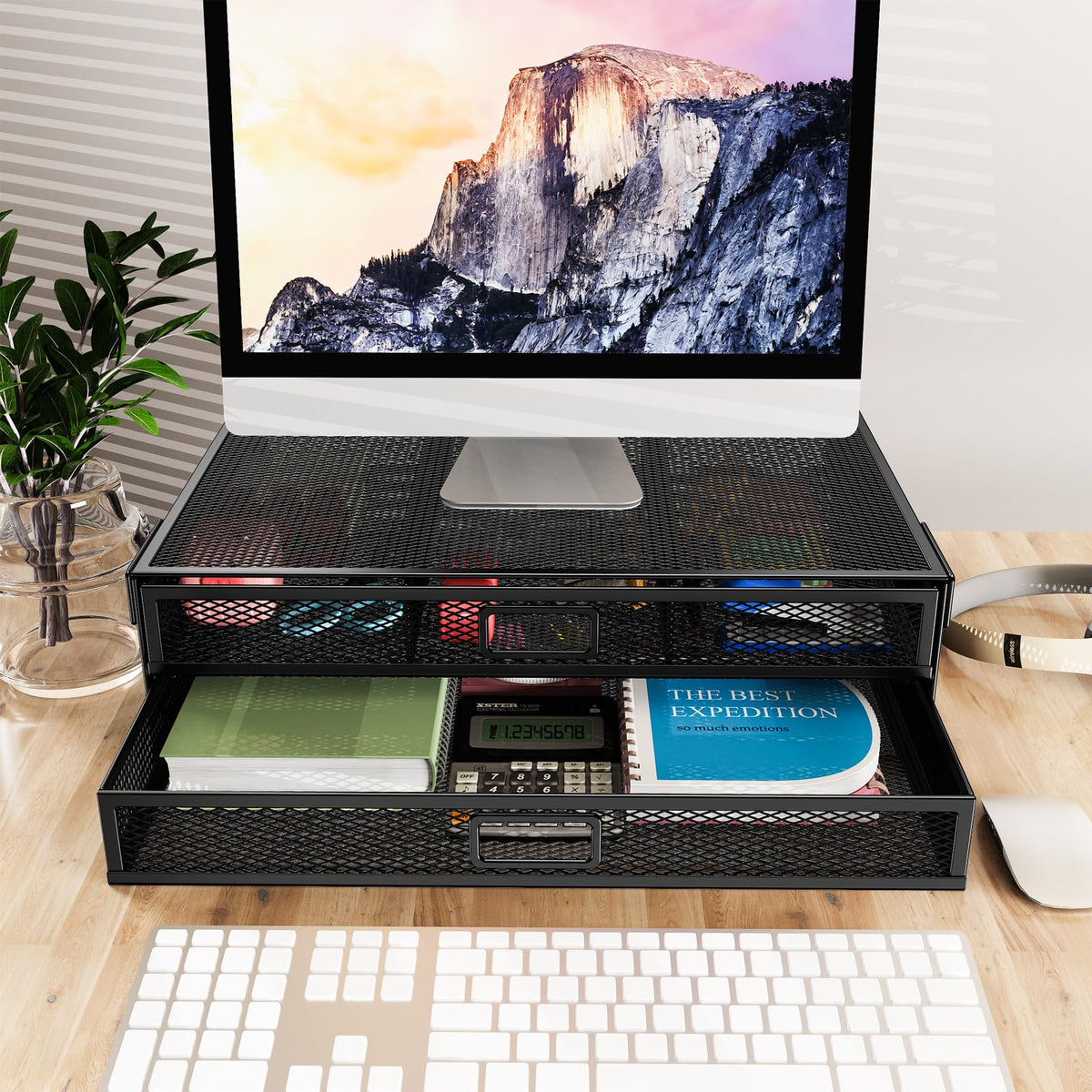 Under Desk Drawer Organizer No Drilling 2 Slide Out Drawer Under Table Storage Drawer Clamp On Under Desk Management Drawer Organizer Suitable for Home and Office