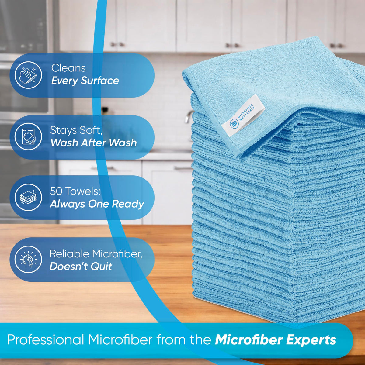 Microfiber Wholesale 16" x 16" All Purpose Towels - 50 Pack - Reusable Wash Cloths, Dust, Kitchen, Car, Shop Rags for Cleaning (Black)
