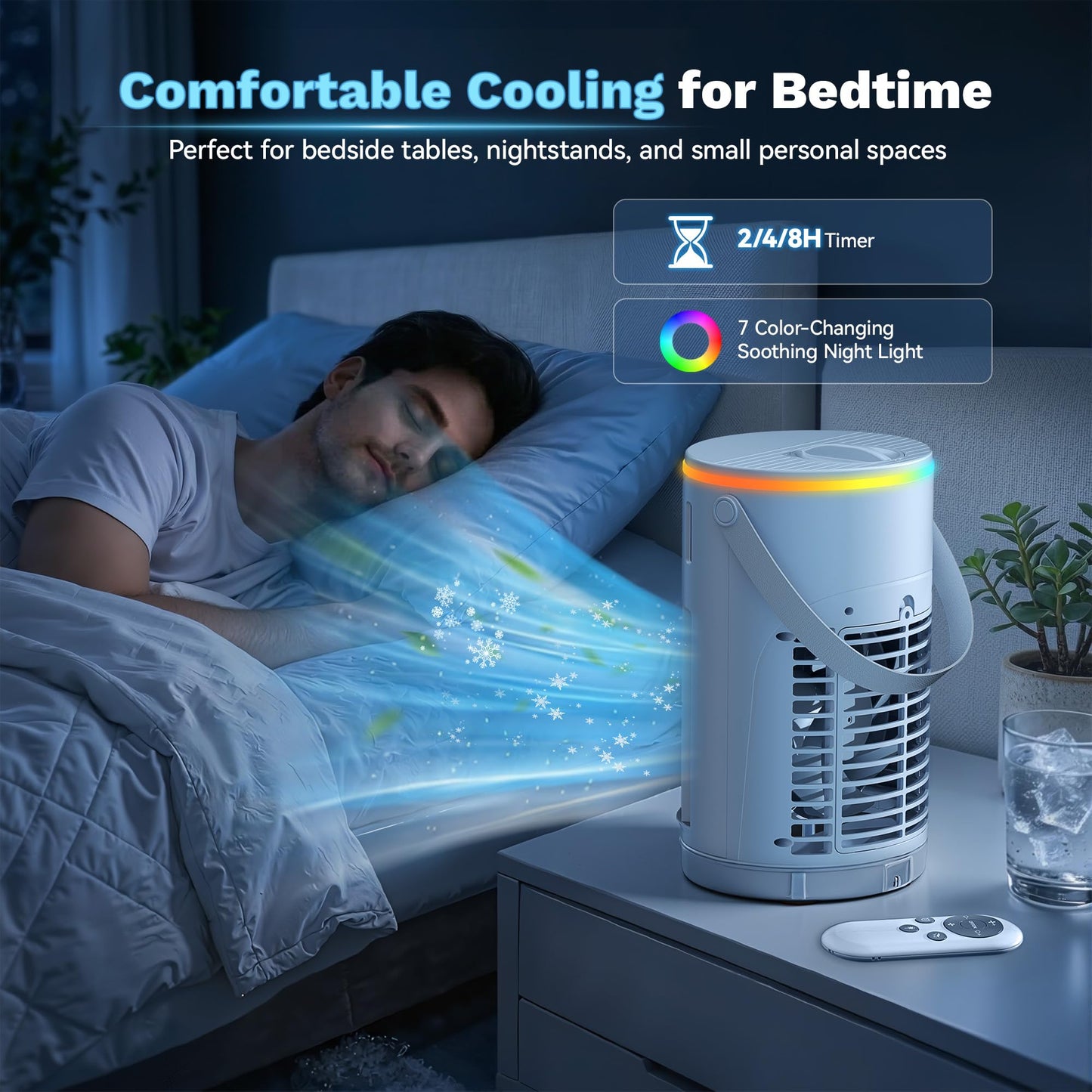 Portable Air Conditioners Desktop AC Unit with Water Ice Cooling Mist, Personal Evaporative Air Cooler Fan Mini Swamp Cooler for Bedroom, Nightstand, Office, Dorm, RV (White)