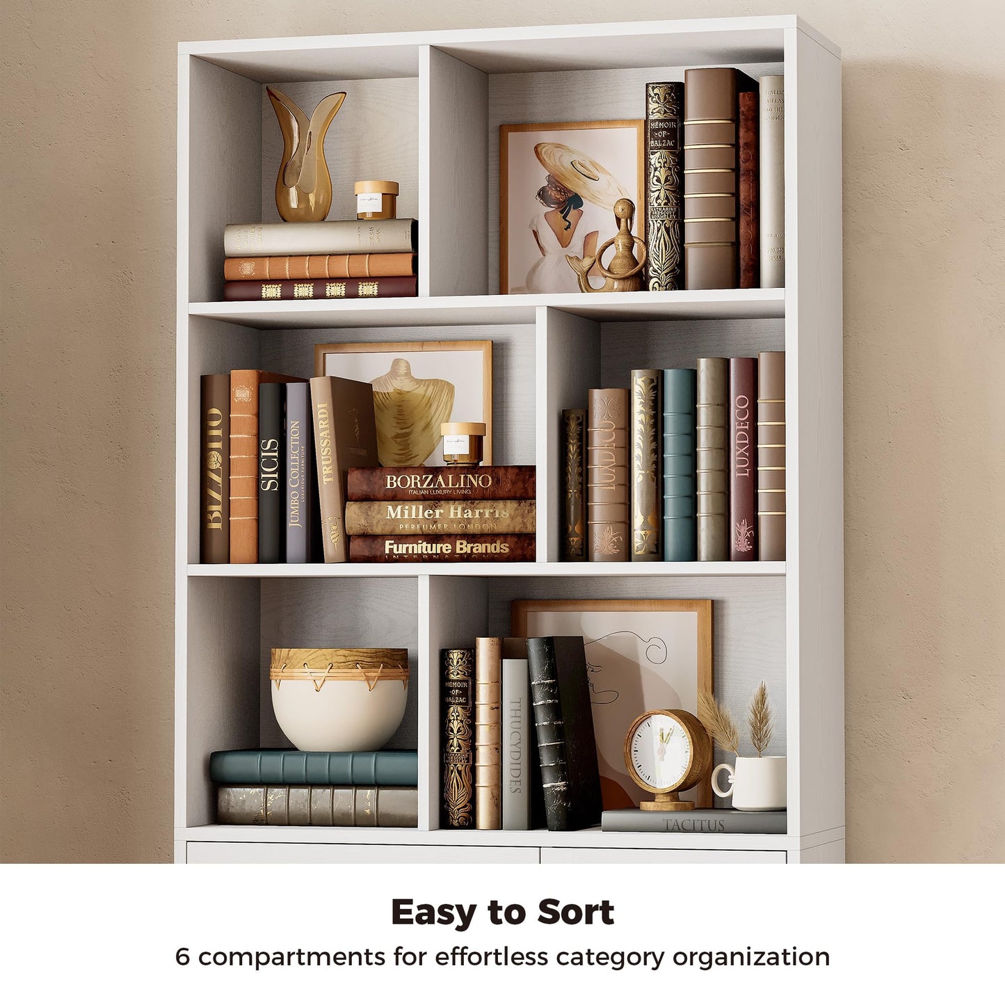 IRONCK Bookshelf, 70.9 Inch Tall Bookcase, Black Book Shelf with Doors and 3 Drawers, 3-Tier Bookshelves with 6 Open Cubes for Home Office, Living Room, Study