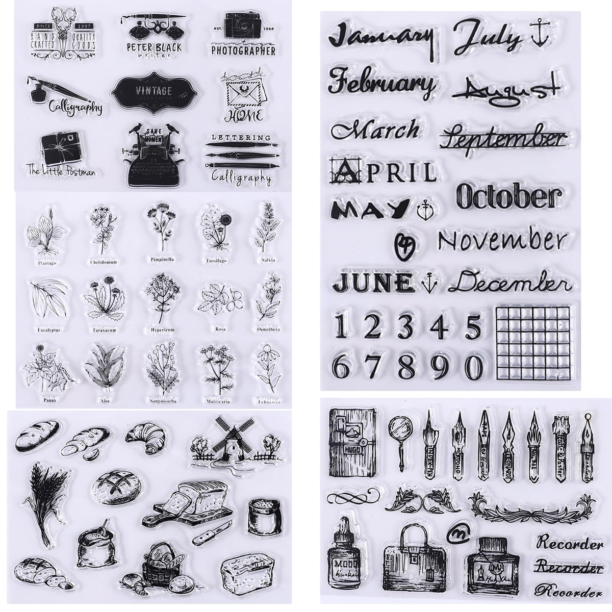 HRJZF 352 Pieces Acrylic Stamp Blocks Tools Set Include 339 Clear Stamp Blocks, 8 Pcs Colorful Craft Ink Pad 5 Pcs Clear Stamping Blocksfor Scrapbooking Card Making DIY