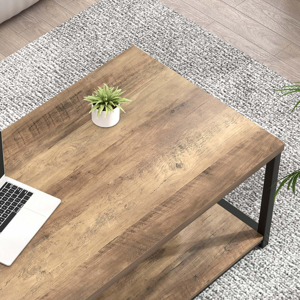 FOLUBAN Coffee Table with Storage Shelf, Modern Industrial Metal and Wood Living Room Table, Small Rectangle Cocktail Tea Table for Bedroom Home Office, Rustic Oak, 39.3 Inch