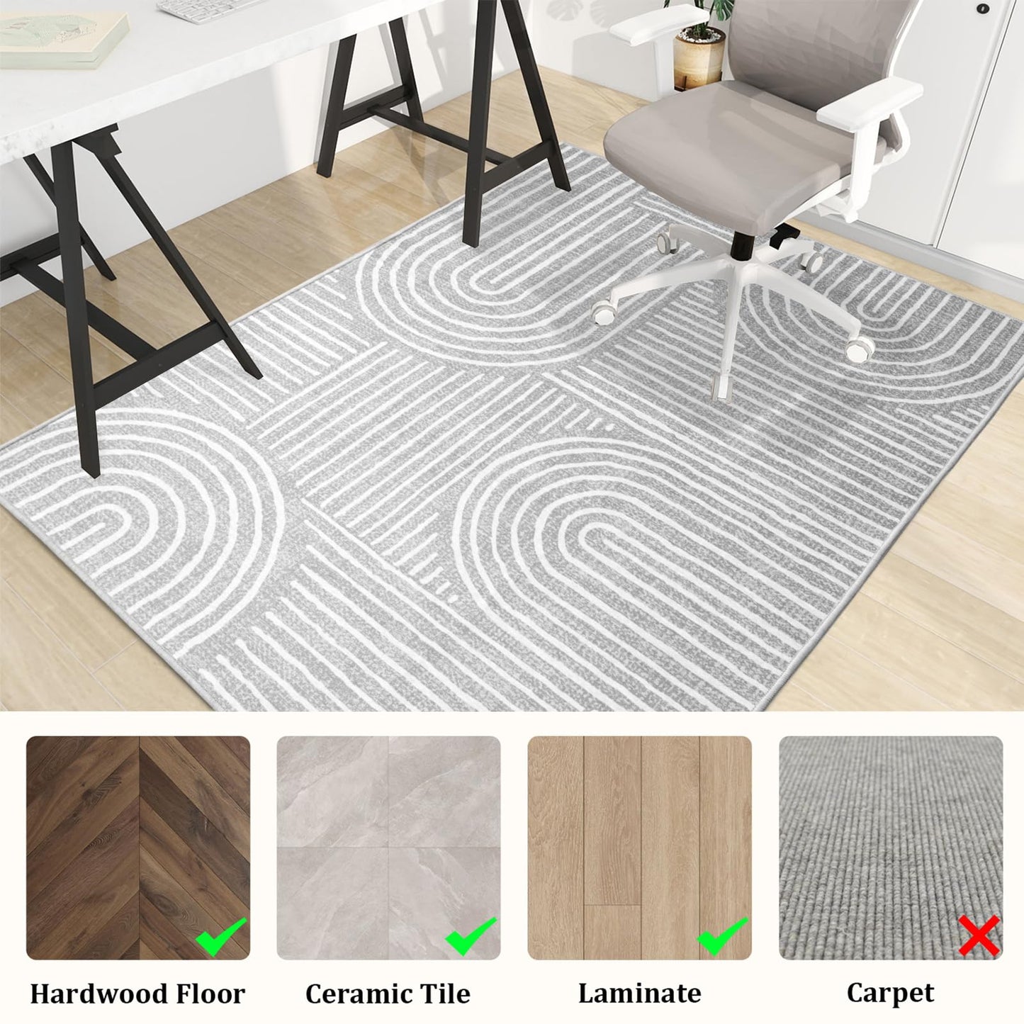 Office Chair Mat for Hardwood Floor, 60"x45" Easy Glide Computer Desk Mat Protector for Rolling Chair Under Desk Rug Nonslip Backing, Machine Wash, (Modern)