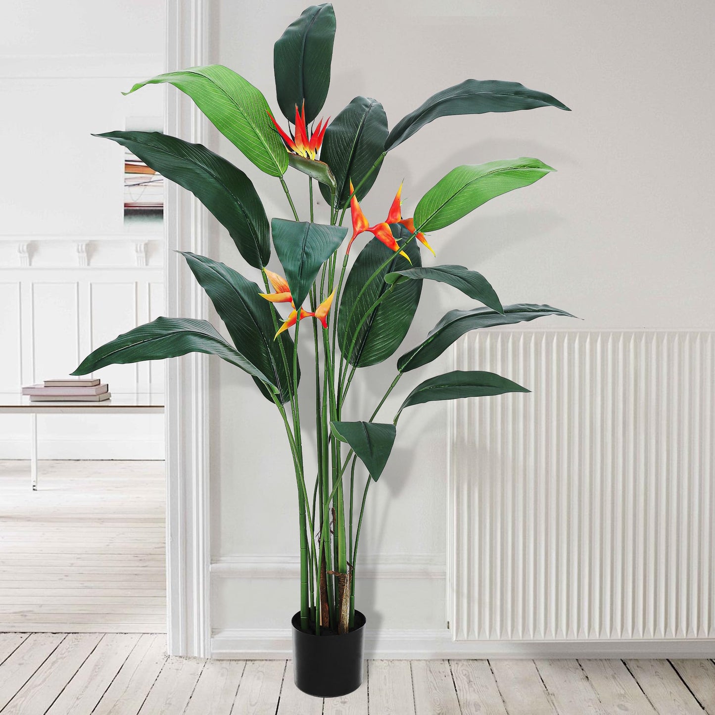 Realistic Artificial Bird of Paradise Plant Palm Tree, 7FT 6FT Tall Fake Tree with Lifelike Faux Leaves, 14 20 Trunks, Silk Indoor Outdoor Greenery, Easy Assembly Home Office Decor, 2 Pack