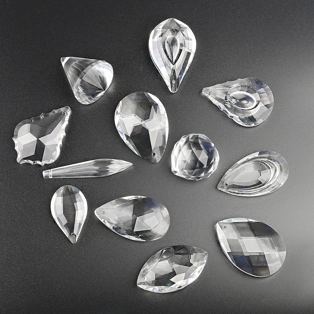 H&D Pack of 12 Clear Crystal Chandelier Lamp Lighting Drops Pendants Balls Prisms Hanging Glass Prisms Parts Suncatcher Home/House Decor