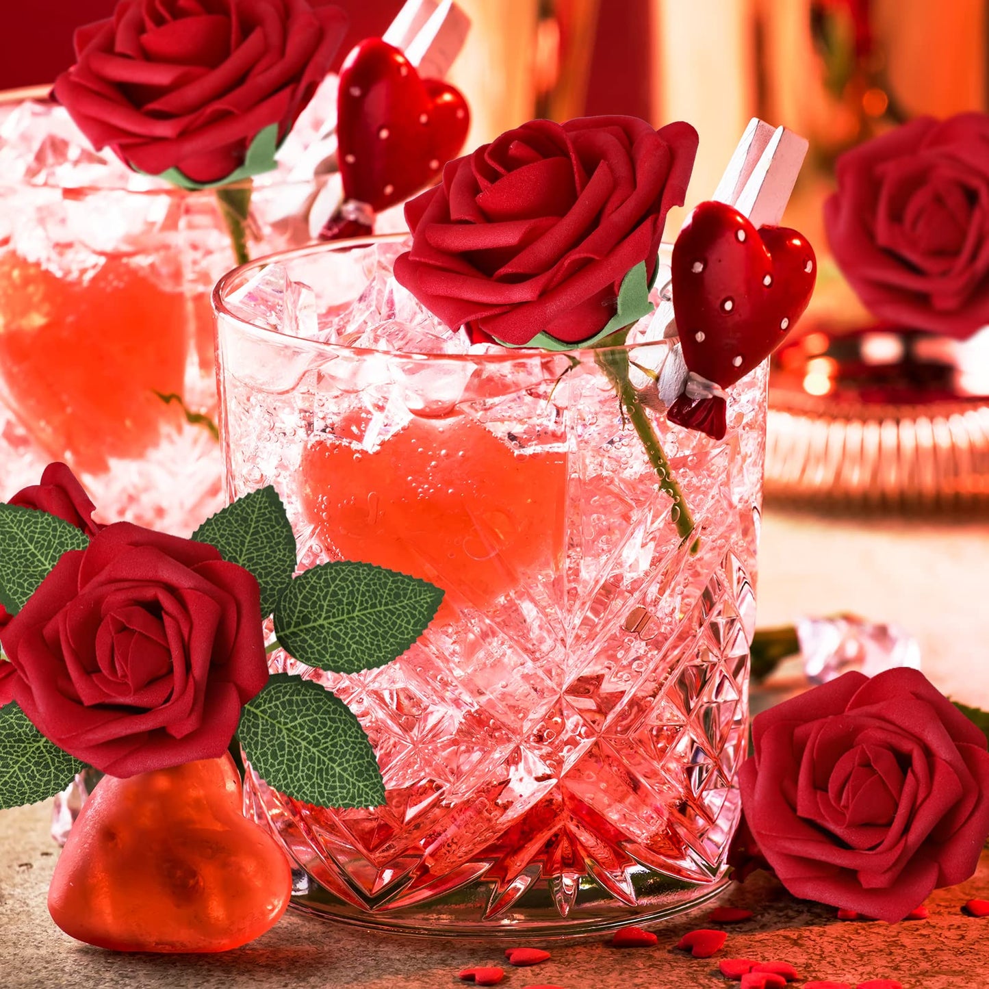 AmyHomie Artificial Flowers Dark Red Rose 50pcs Real Looking Fake Roses w/Stem for DIY Wedding Bouquets Centerpieces Arrangements Party Baby Shower Valentines Day Christmas Tree Decorations