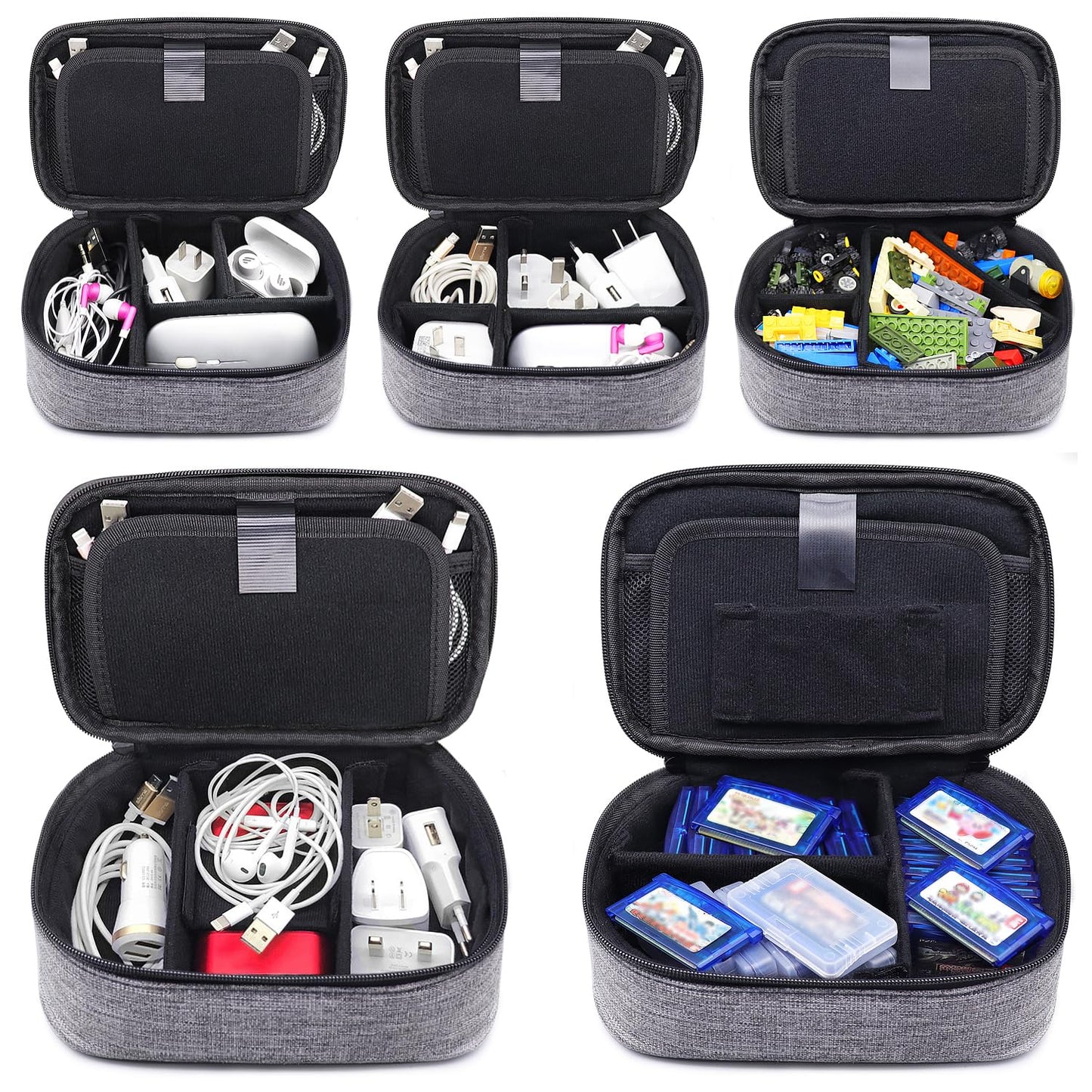 sisma Travel Electronics Organizer Small Carrying Case for Cables Phone Chargers USB Plugs Power Cords Earbuds Adapter Tech Accessories Pouch -Grey