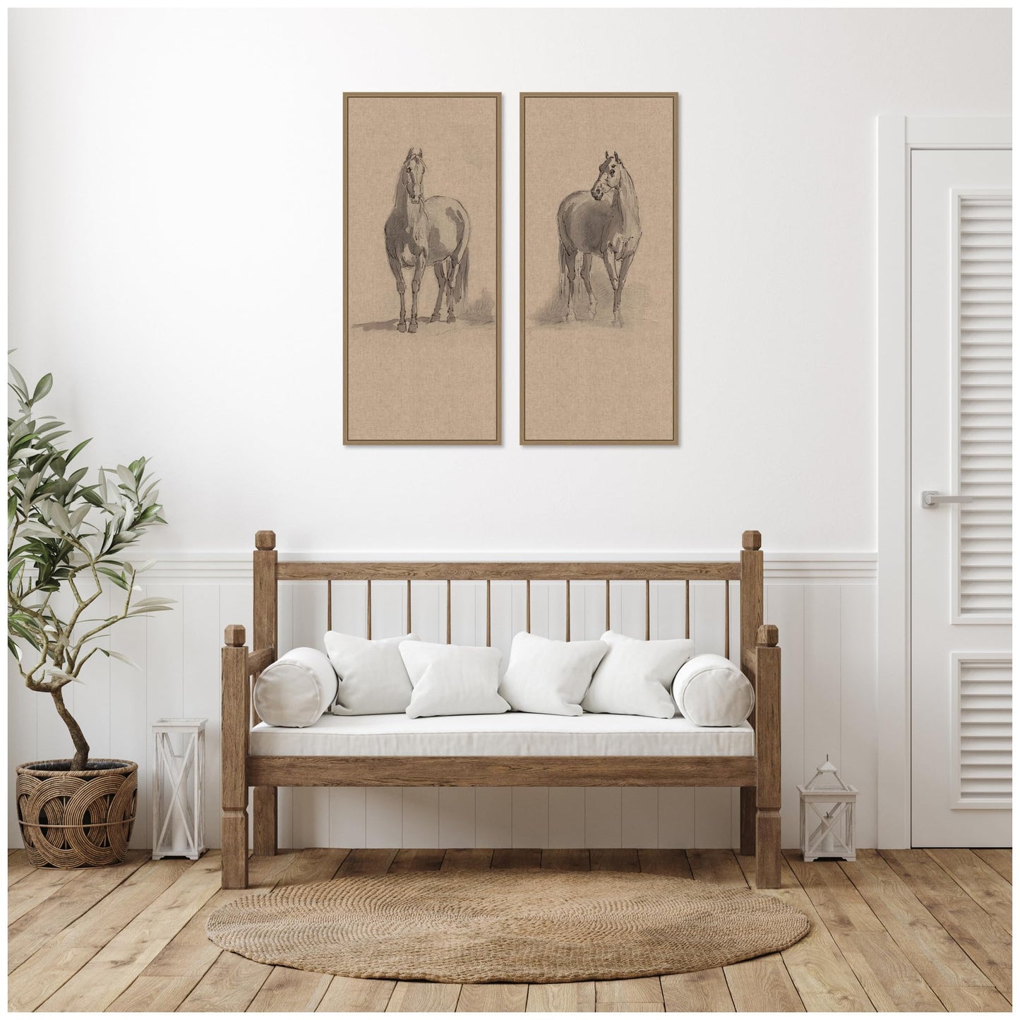 Kate and Laurel Forty Three Studies of Horses and Riders 2 Piece Framed Canvas Wall Art Set by Nostalgia Prints, Sylvie Dark Gold Rustic Farmhouse, Animal Art for Wall Decor