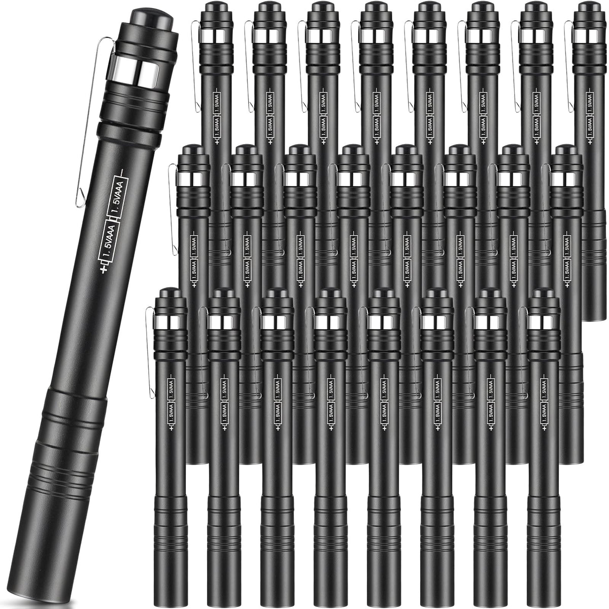 Rossesay 24 Pack Mini Pen Flashlights Bulk Gifts LED Pen Lights Aluminum Pocket Flashlights with Clips Small Handheld Torches for Men Camping Hiking Emergency Outdoor (Black)