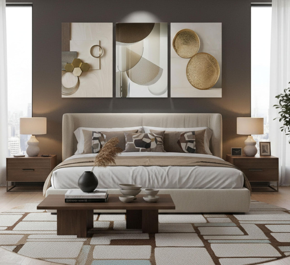 3 Pcs Abstract Gold Geometric Boho Canvas Wall Art Mid Century Modern Minimalist Aesthetic Luxury Metal Artwork Pictures Wall Decor Posters Prints for Living room Bedroom Office Home Decoration