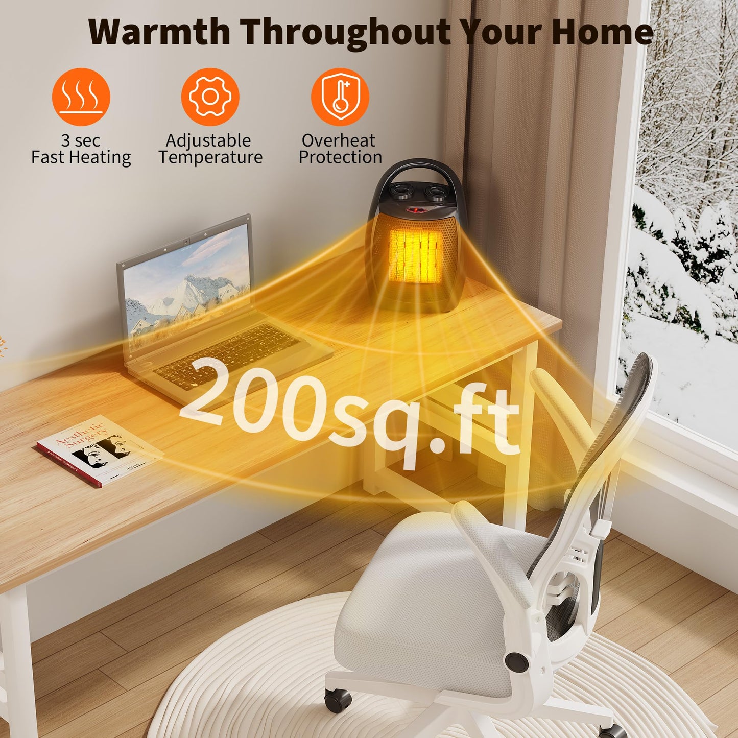Small Space Heater with Thermostat, 1500w/750w Fast Heating Ceramic Desk Heater & Fan, Safe and Quiet <45 DB for Room Office Desk Indoor Use
