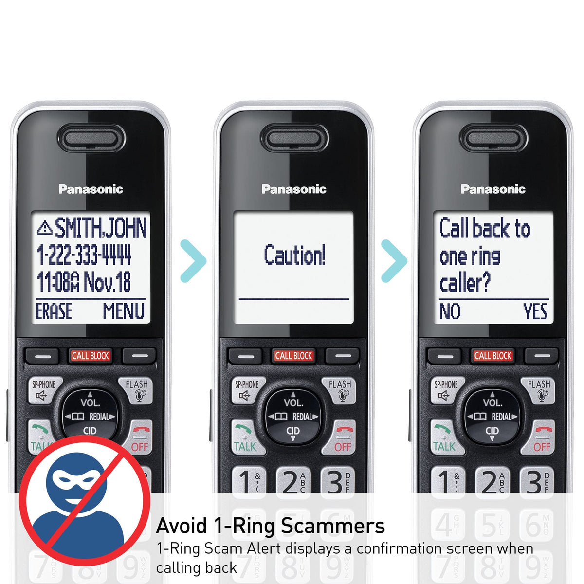 Panasonic Cordless Phone with Advanced Call Block, Link2Cell Bluetooth, One-Ring Scam Alert, and 2-Way Recording, Answering Machine, 5 Handsets - KX-TGF975B (Black/Silver Trim)